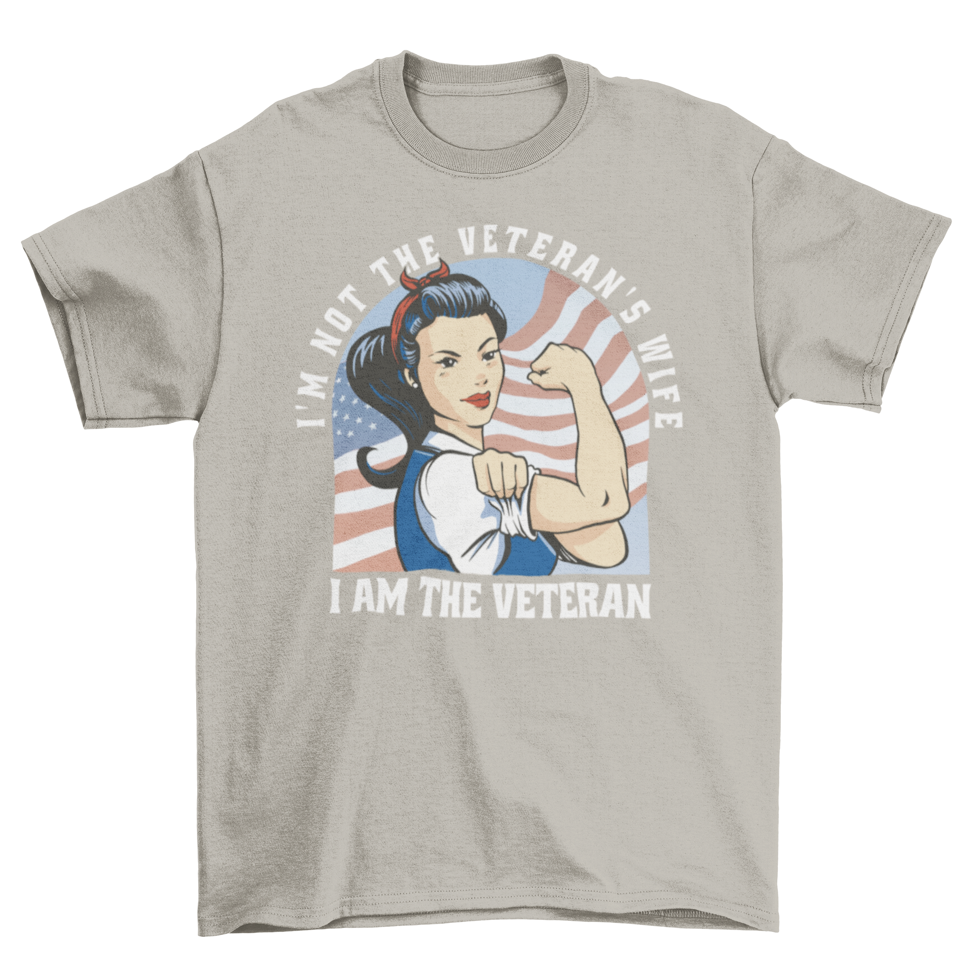 Strong woman veteran cartoon t-shirt featuring an empowering quote and vibrant design.