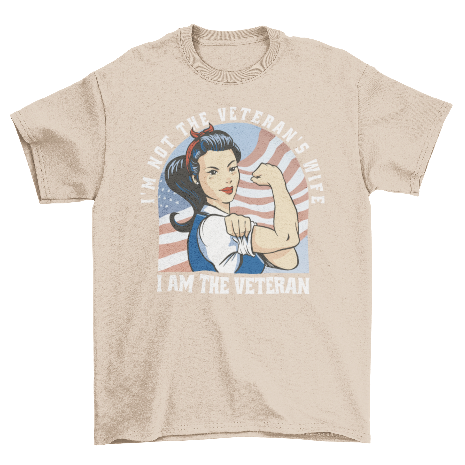 Strong woman veteran cartoon t-shirt featuring an empowering quote and vibrant design.