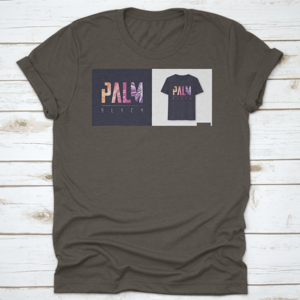 Stylish Palm Beach Florida graphic design typography t-shirt displayed on a mannequin, showcasing its vibrant colors and comfortable fit.