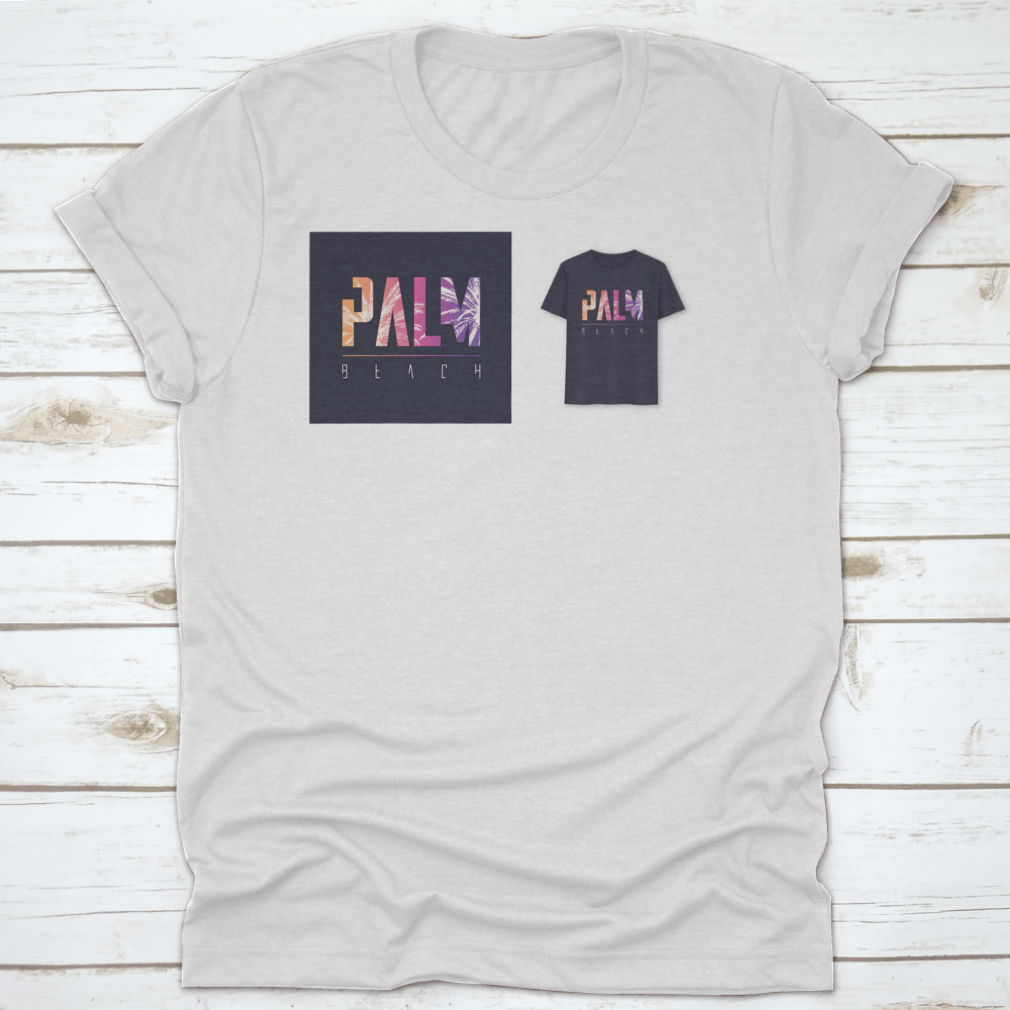 Stylish Palm Beach Florida graphic design typography t-shirt displayed on a mannequin, showcasing its vibrant colors and comfortable fit.