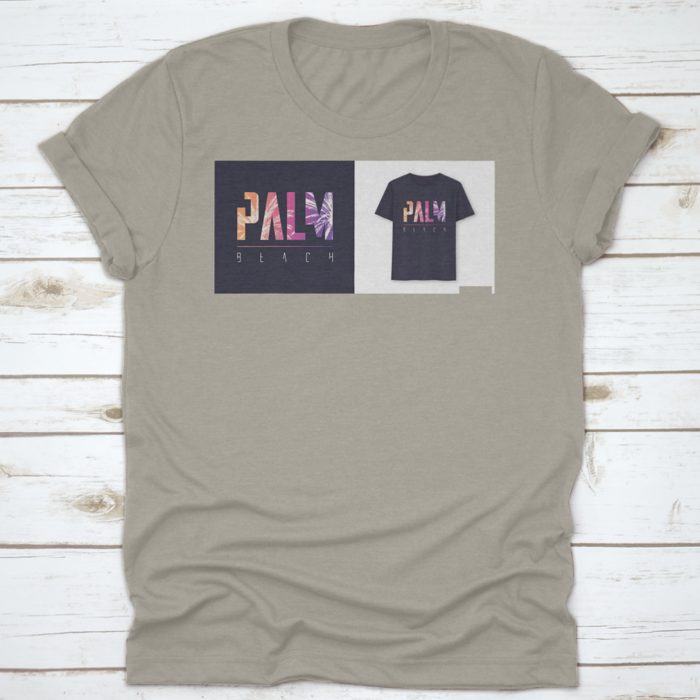 Stylish Palm Beach Florida graphic design typography t-shirt displayed on a mannequin, showcasing its vibrant colors and comfortable fit.