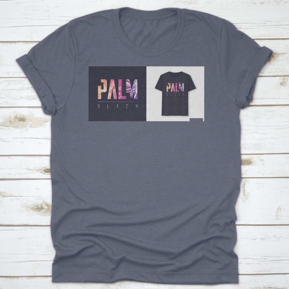 Stylish Palm Beach Florida graphic design typography t-shirt displayed on a mannequin, showcasing its vibrant colors and comfortable fit.