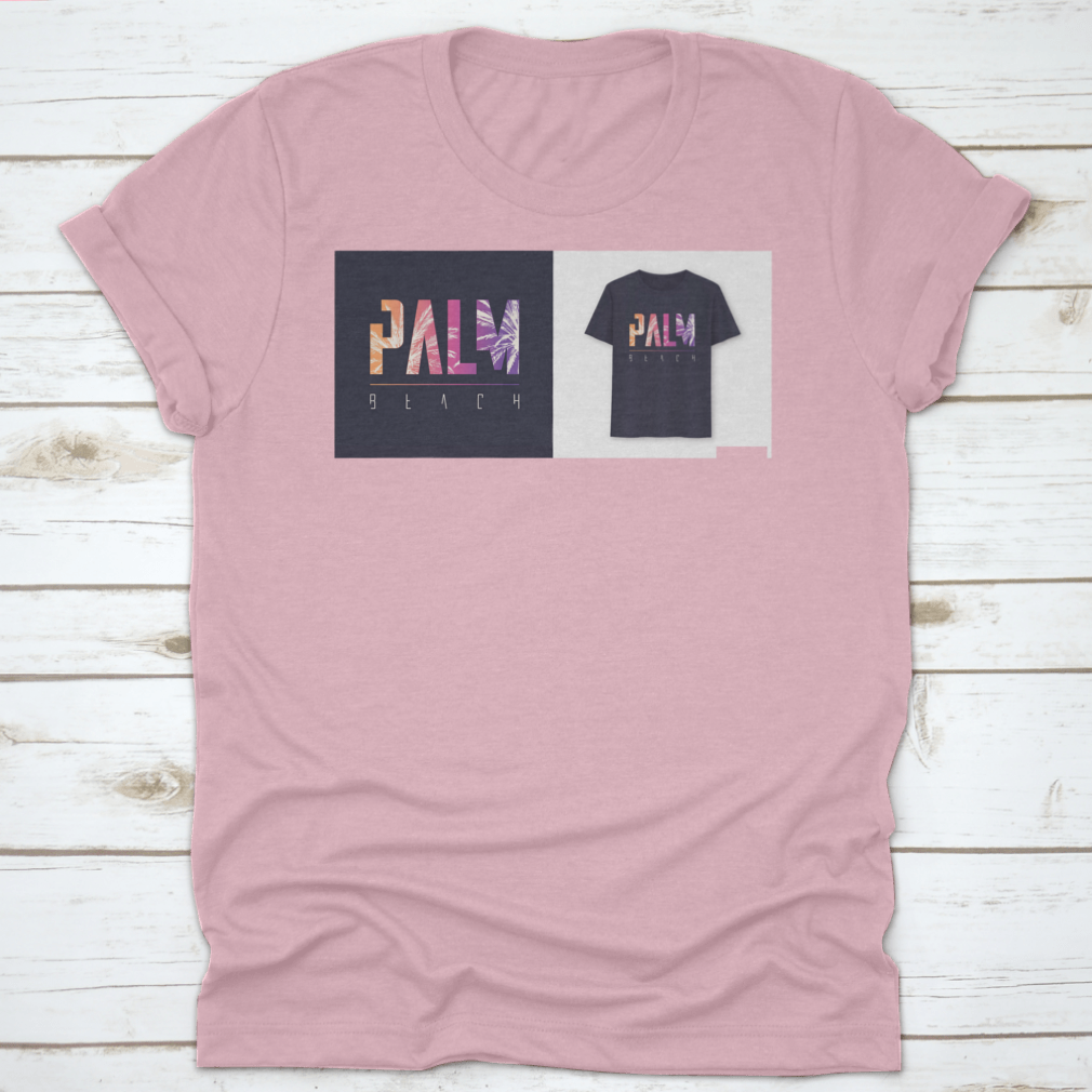 Stylish Palm Beach Florida graphic design typography t-shirt displayed on a mannequin, showcasing its vibrant colors and comfortable fit.