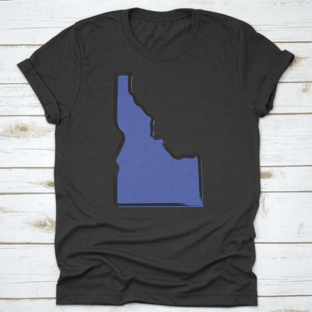 Stylized blue sketch map of Idaho, showcasing scenic landscapes and travel destinations.