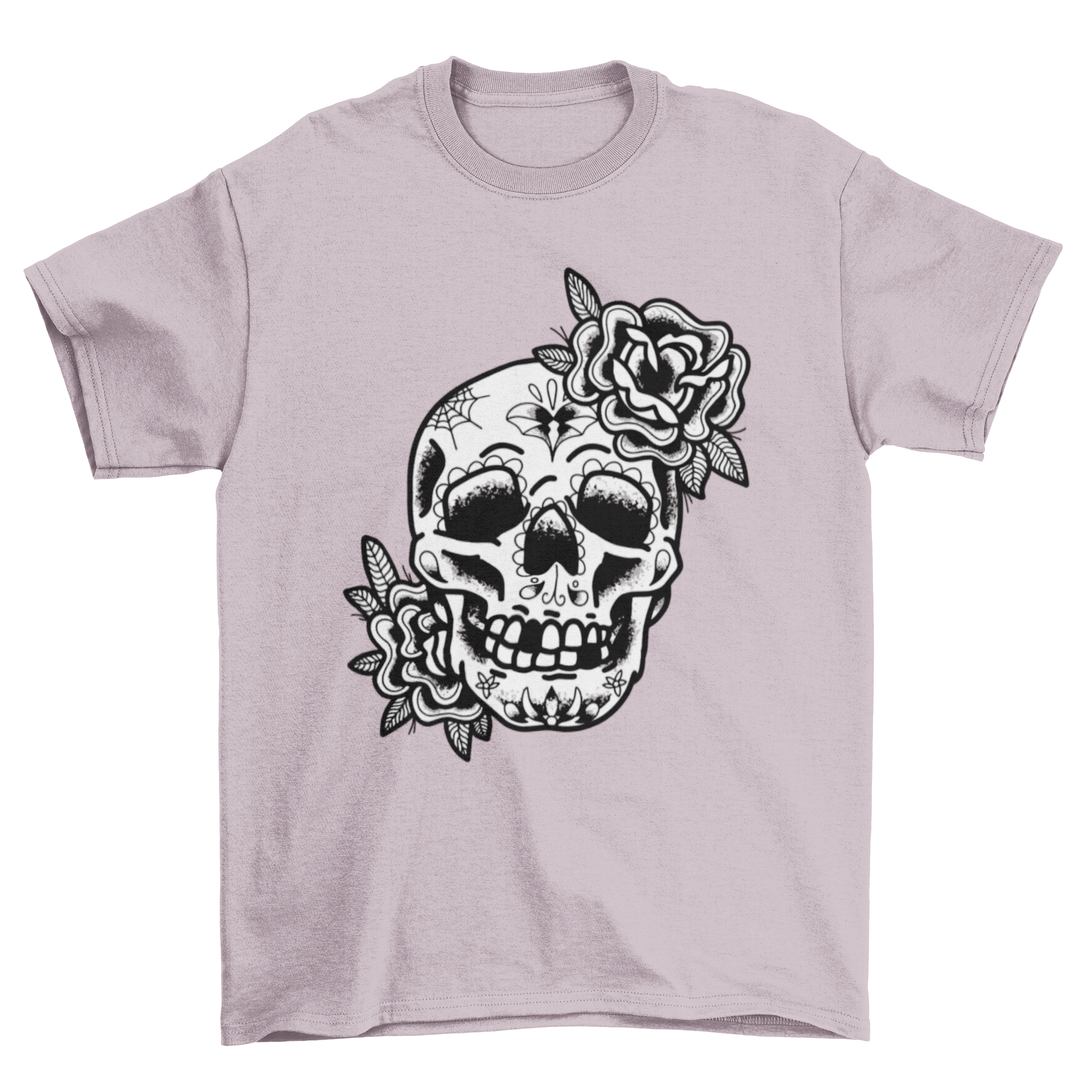 Sugar skull traditional tattoo t-shirt featuring an intricate skull design in old school tattoo style.