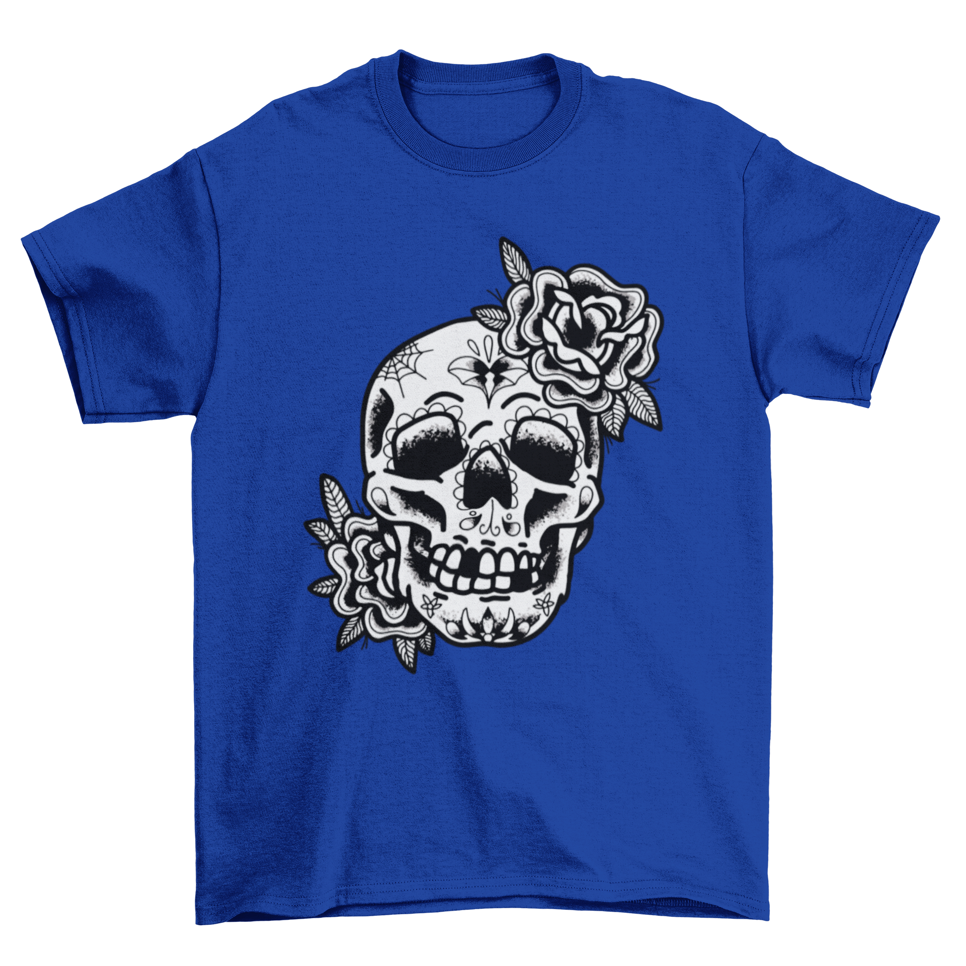 Sugar skull traditional tattoo t-shirt featuring an intricate skull design in old school tattoo style.