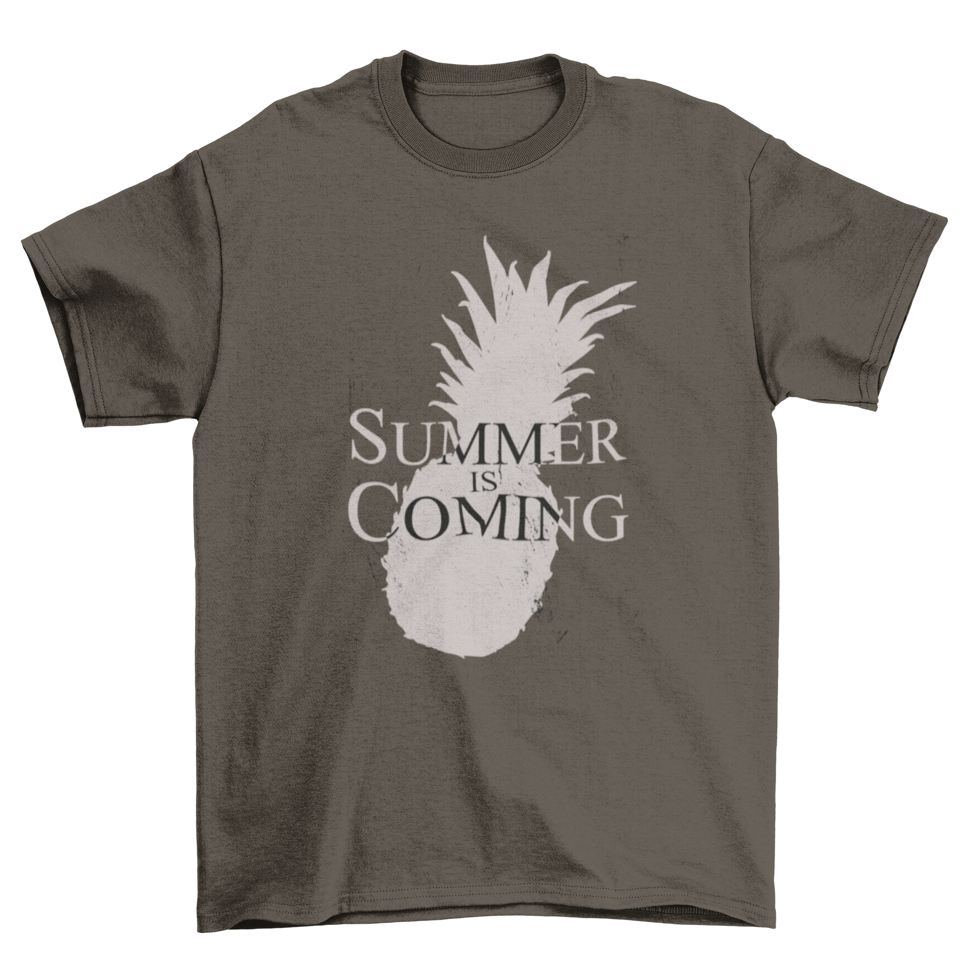 A stylish Summer is Coming T-shirt featuring a pineapple silhouette and bold lettering.