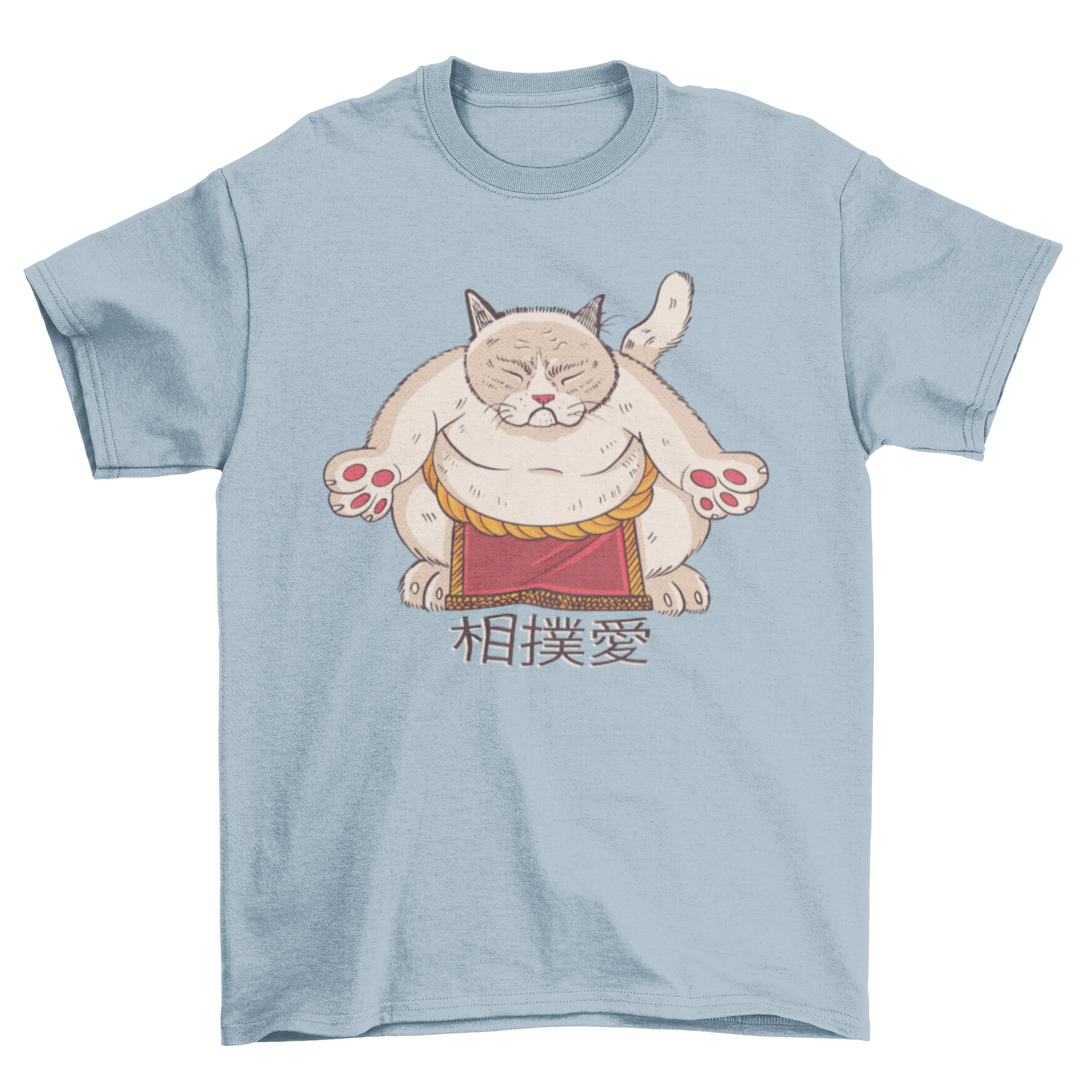 A stylish Sumo Cat T-Shirt featuring a cute sumo cat illustration and Japanese characters.