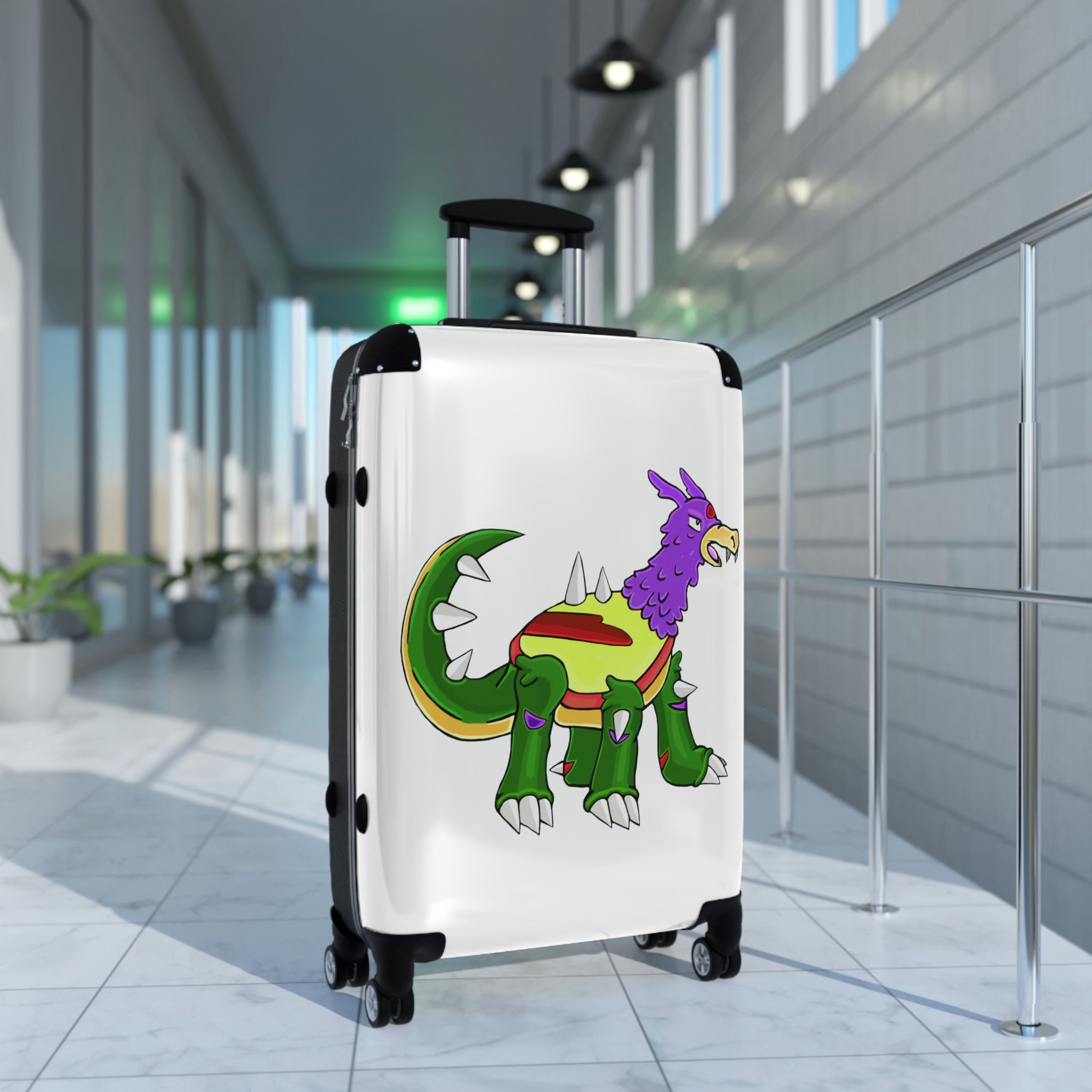 Sunecoon Cabin Suitcase with personalized design, showcasing its durable polycarbonate shell and adjustable handle.