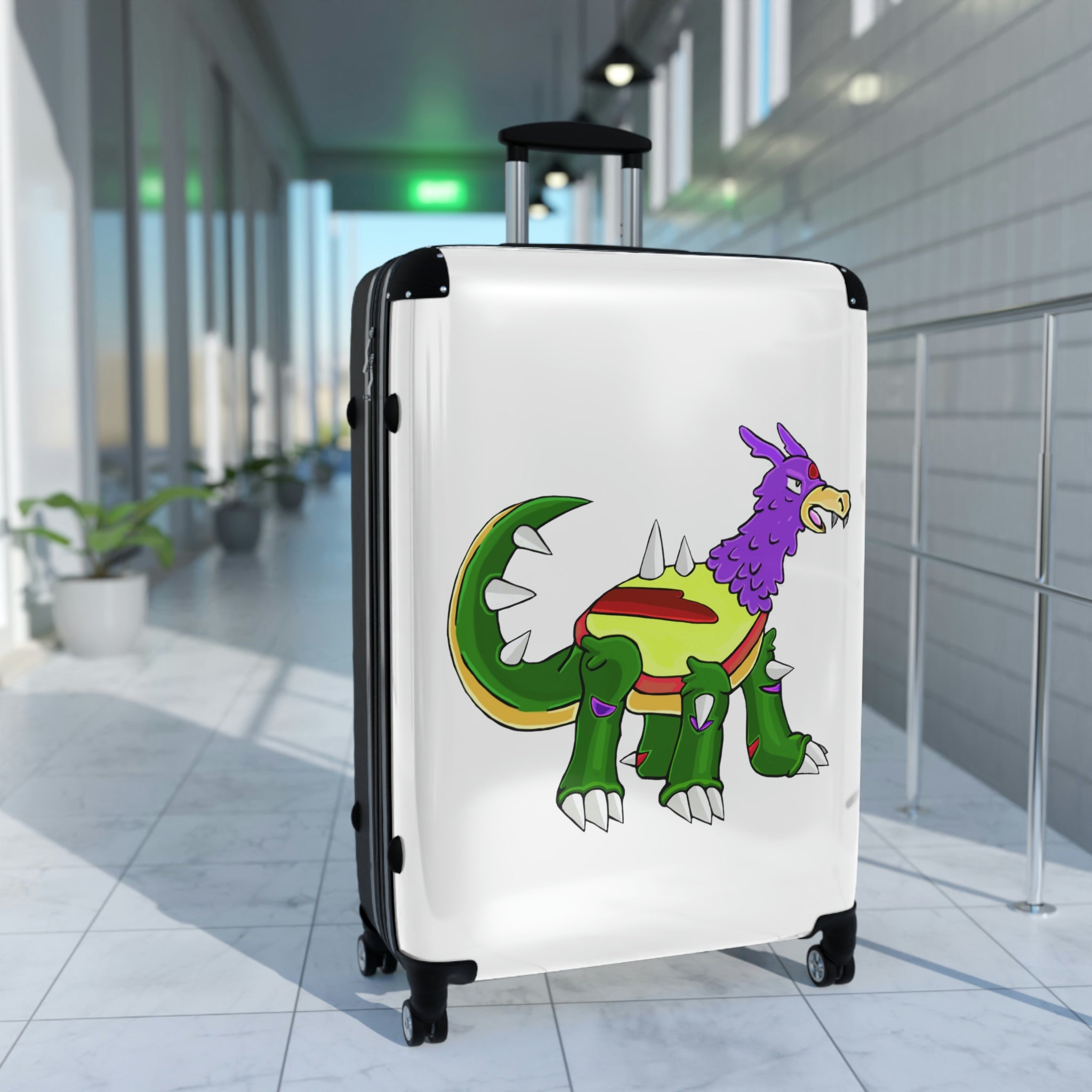 Sunecoon Cabin Suitcase with personalized design, showcasing its durable polycarbonate shell and adjustable handle.