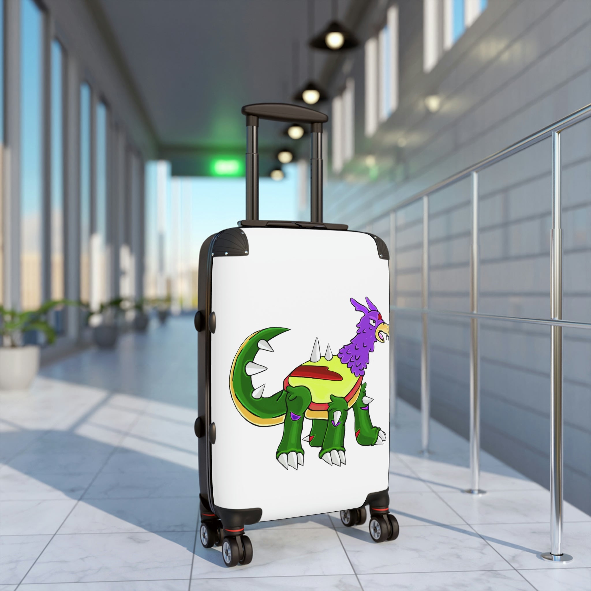 Sunecoon Cabin Suitcase with personalized design, showcasing its durable polycarbonate shell and adjustable handle.