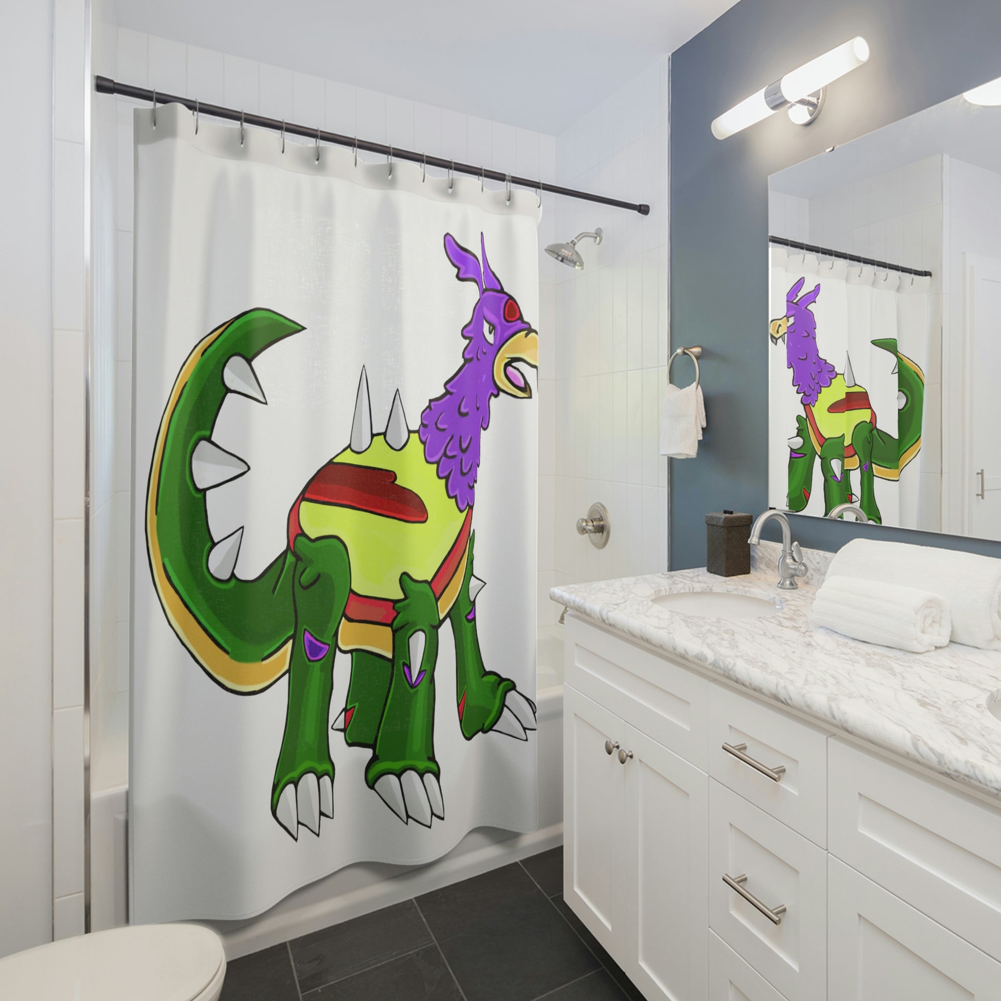 Sunecoon Shower Curtain featuring vibrant custom designs, made from durable polyester material, ideal for enhancing bathroom decor.