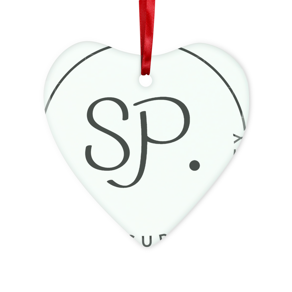 Super Pretty Glass Hanging Ornament in round and heart shapes, beautifully packaged in a white box with red ribbon and gold string.