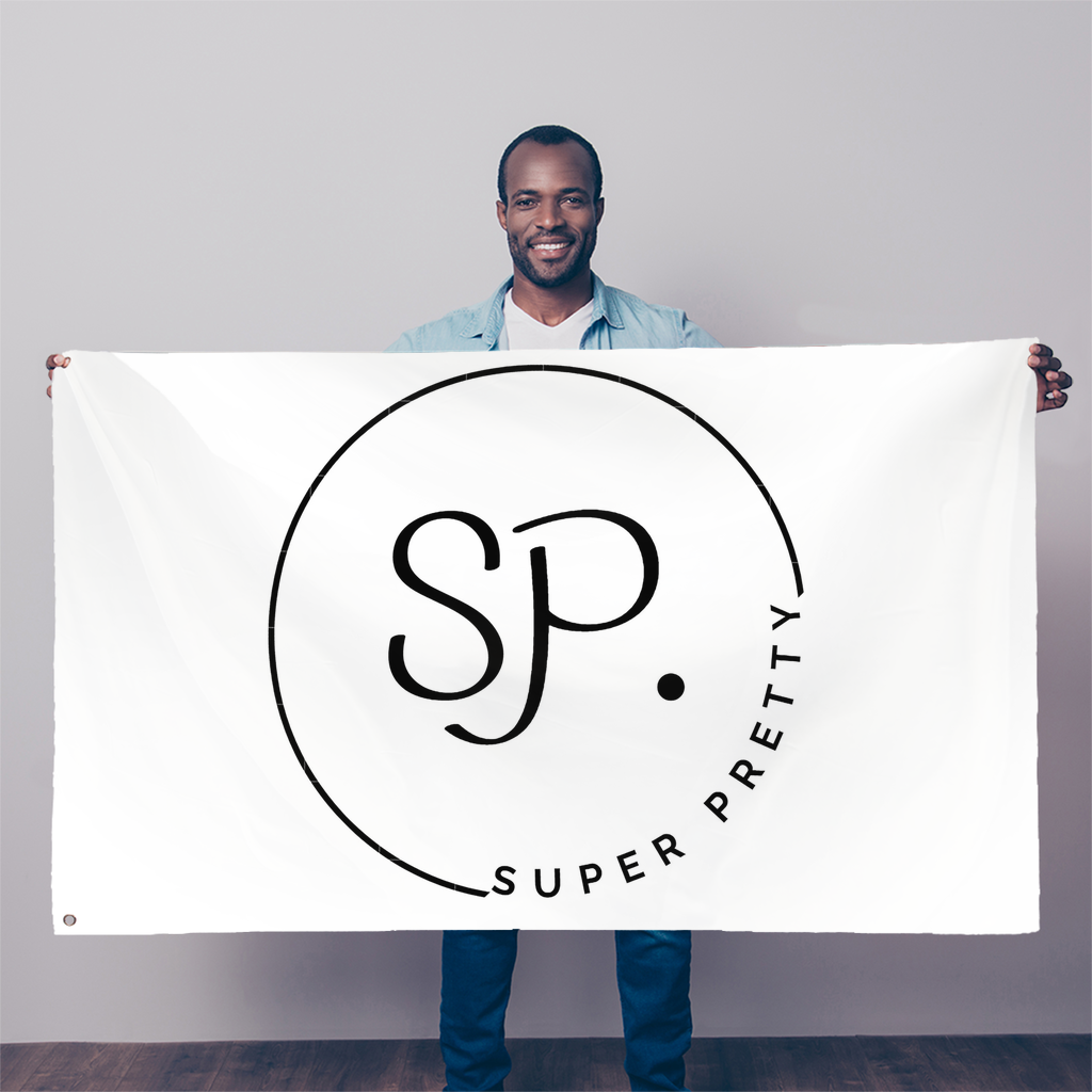 Super Pretty Sublimation Flag, 5FT x 3FT, made from durable polyester with vibrant colors and double-stitched edges, featuring eyelets for easy hanging.