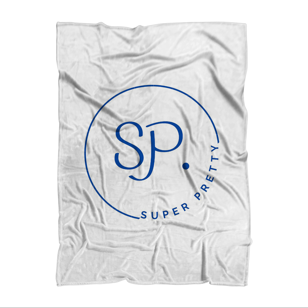 Super Pretty Sublimation Throw Blanket made from 100% polyester polar fleece, featuring a white back and vibrant printed design.