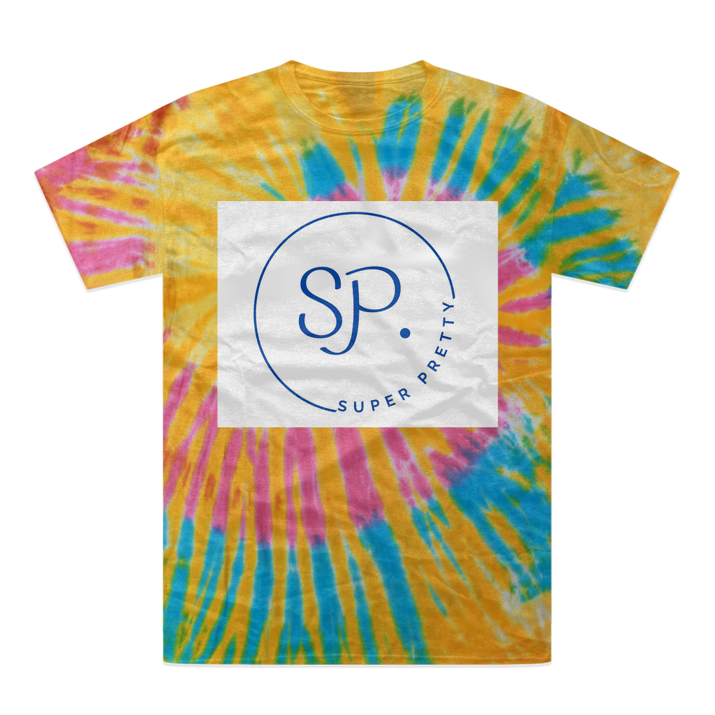 A vibrant Super Pretty Tie-Dye T-Shirt showcasing unique patterns in a variety of colors, made from 100% heavyweight cotton.