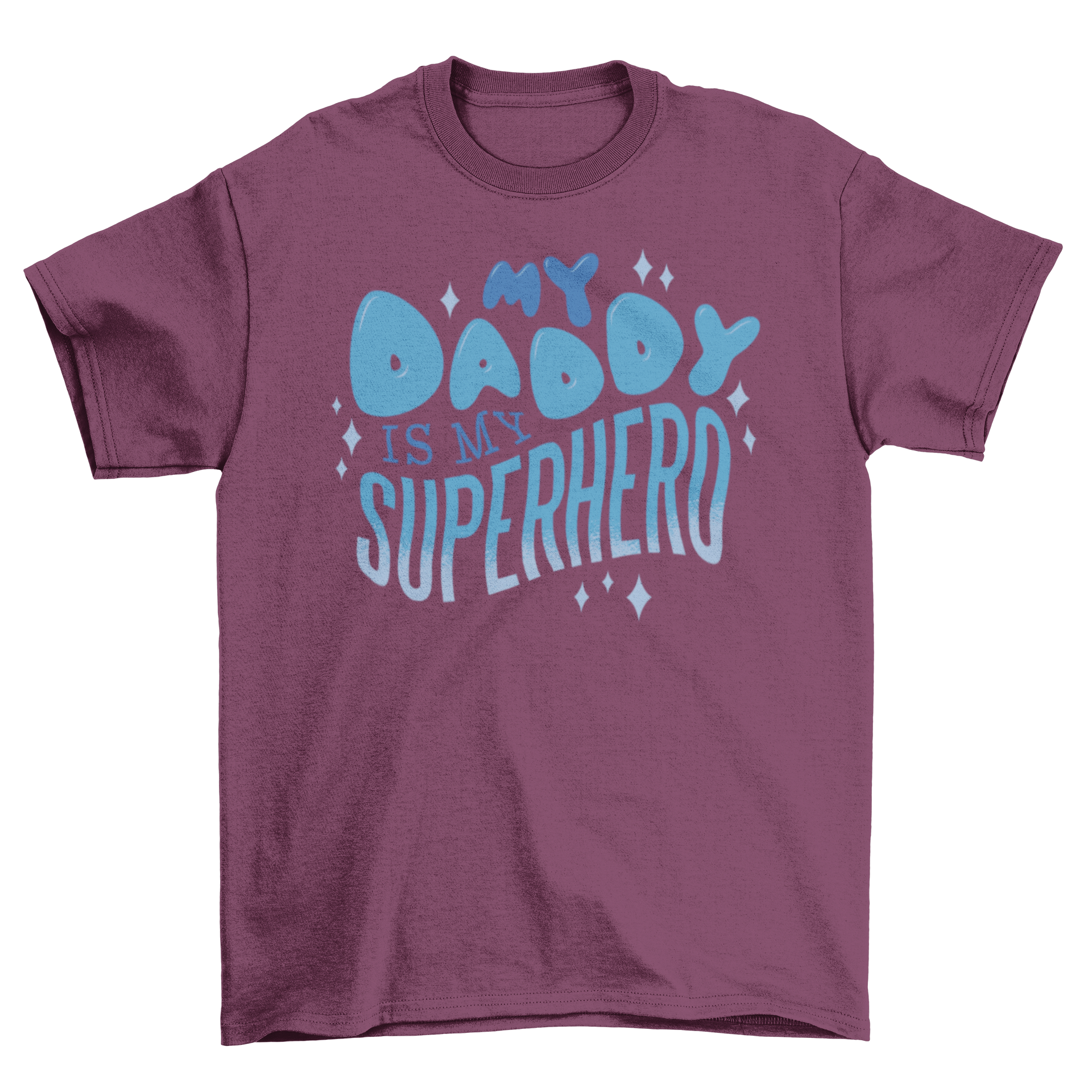 A cute t-shirt for kids featuring the quote 'My daddy is my superhero' in playful typography.