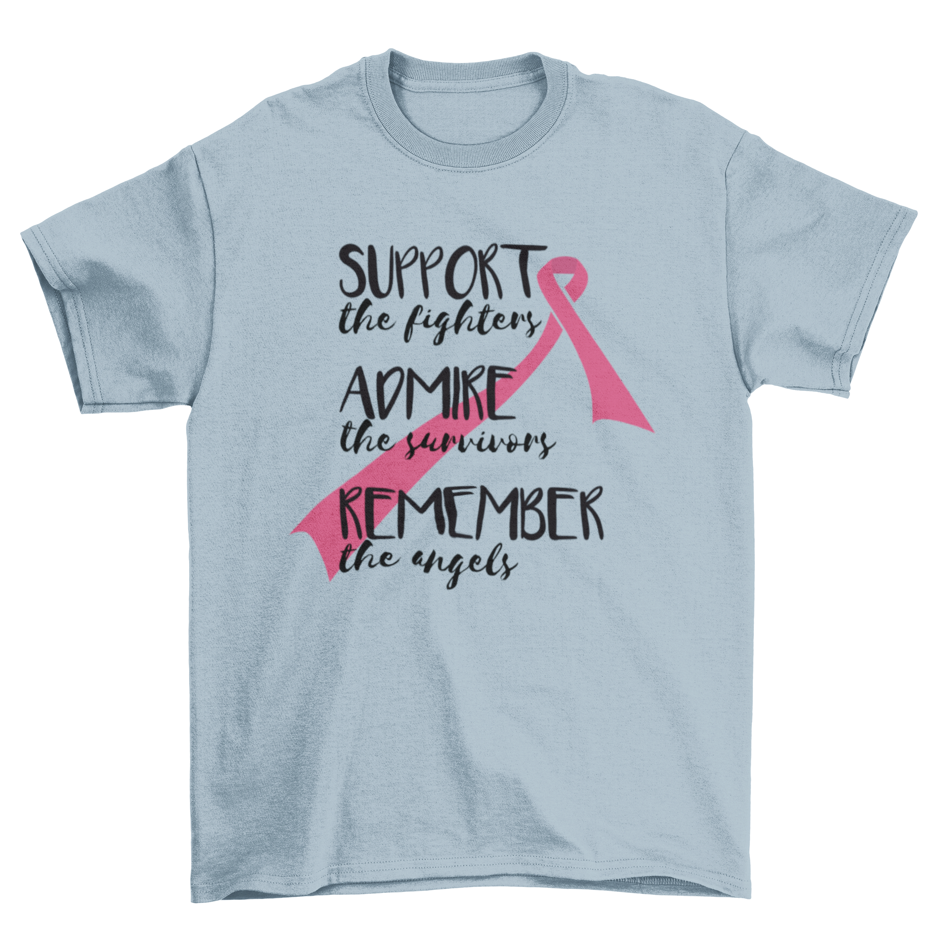 Support the Fighters t-shirt featuring a pink ribbon and inspirational quote for breast cancer awareness.