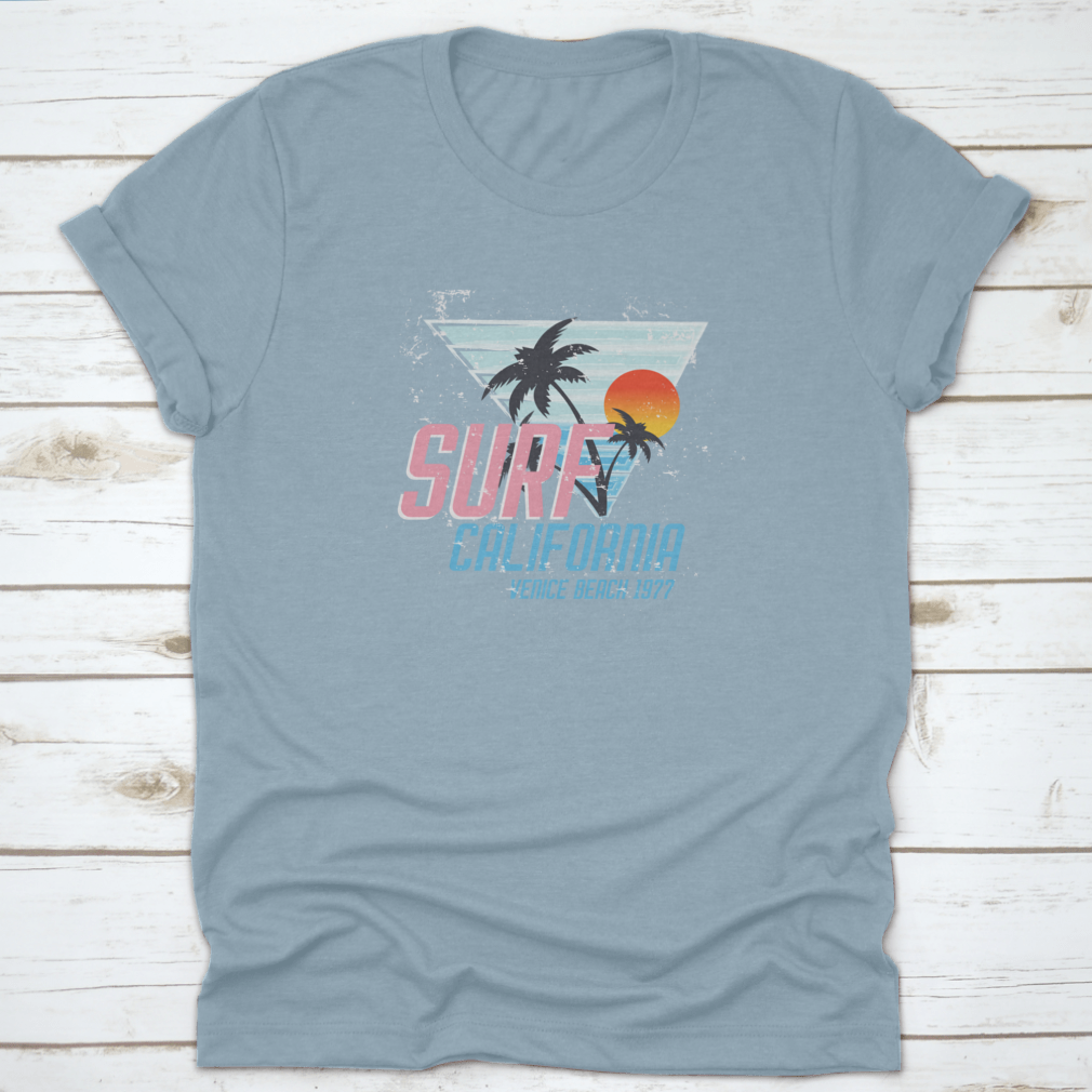 Surf California Vince Beach 1977 T-shirt in Sport Grey, showcasing its classic fit and soft cotton fabric.