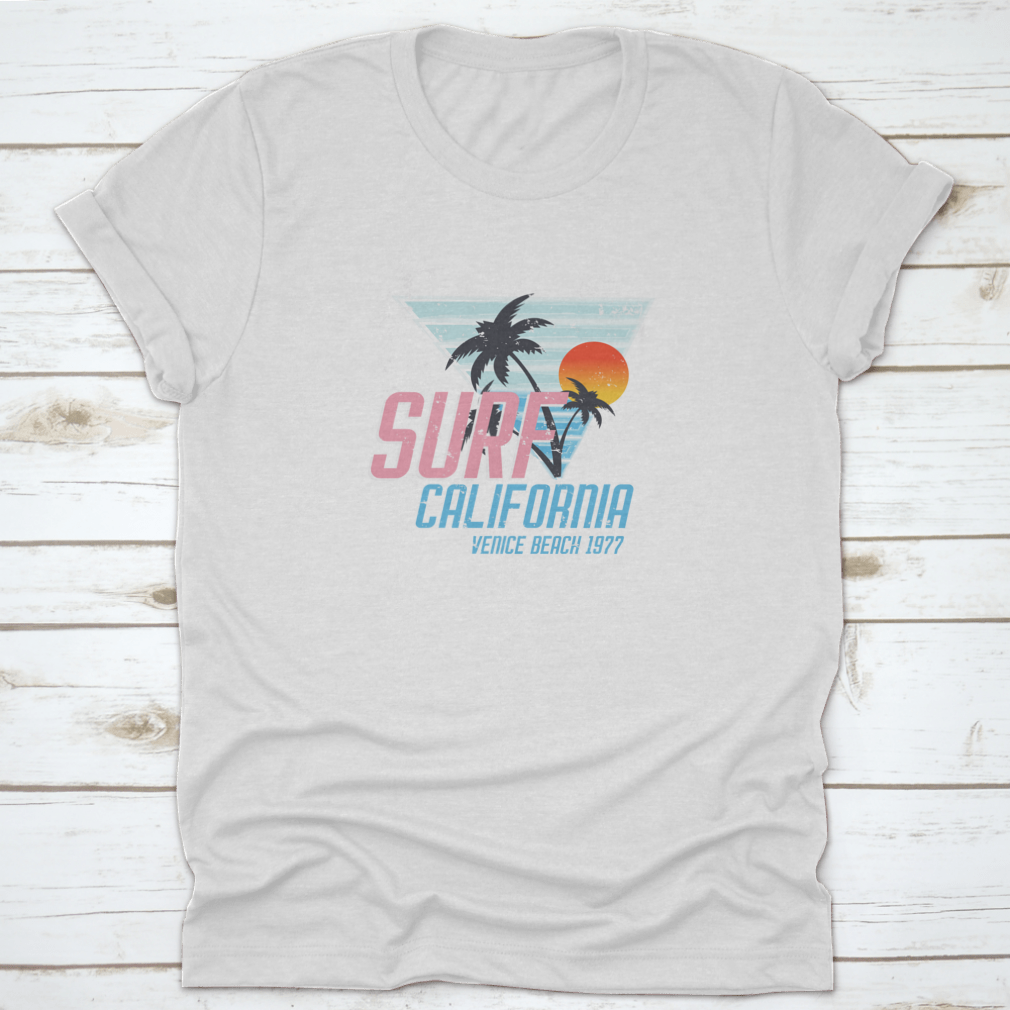 Surf California Vince Beach 1977 T-shirt in Sport Grey, showcasing its classic fit and soft cotton fabric.