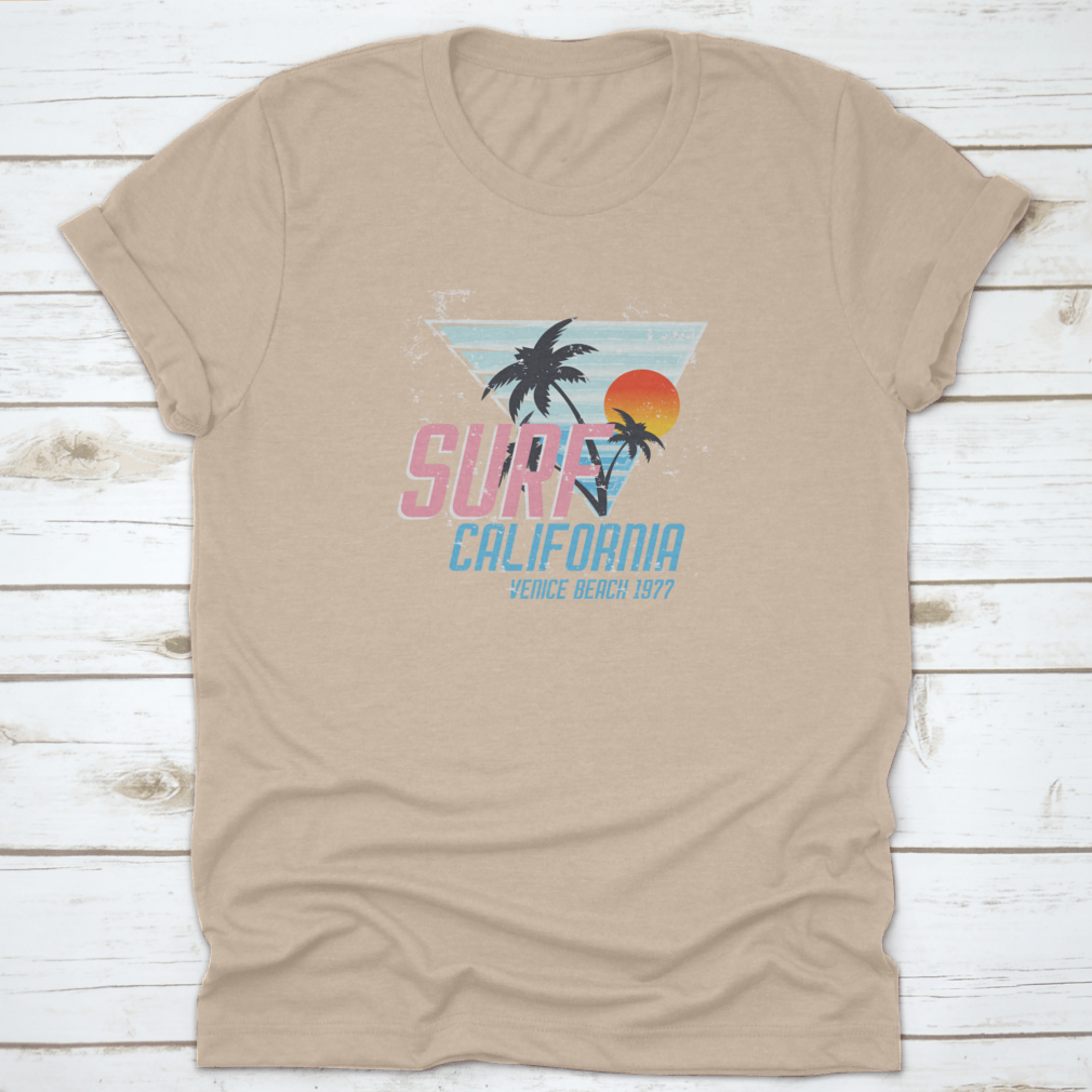 Surf California Vince Beach 1977 T-shirt in Sport Grey, showcasing its classic fit and soft cotton fabric.