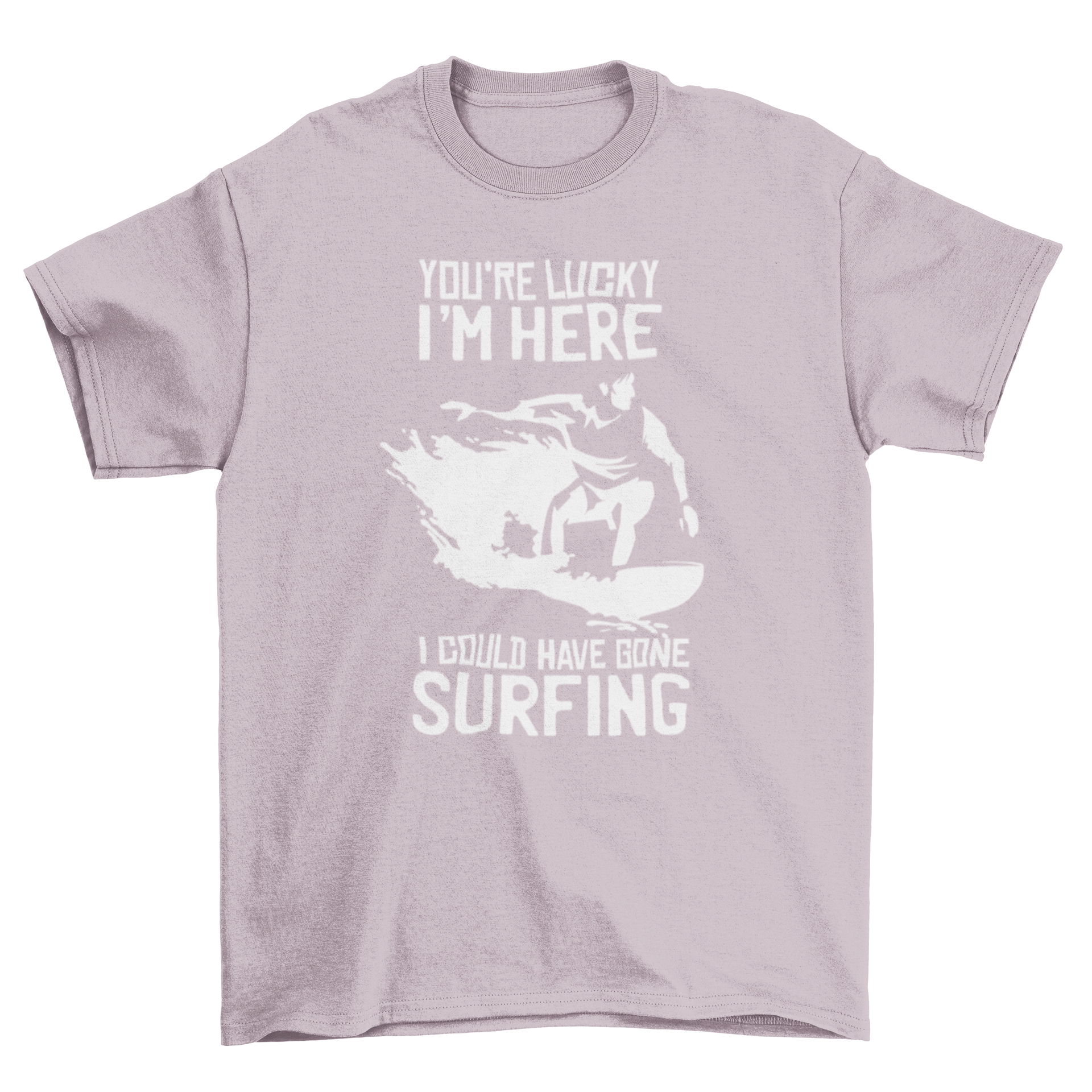 Surf Quote T-shirt featuring a surfer silhouette and humorous caption in white.