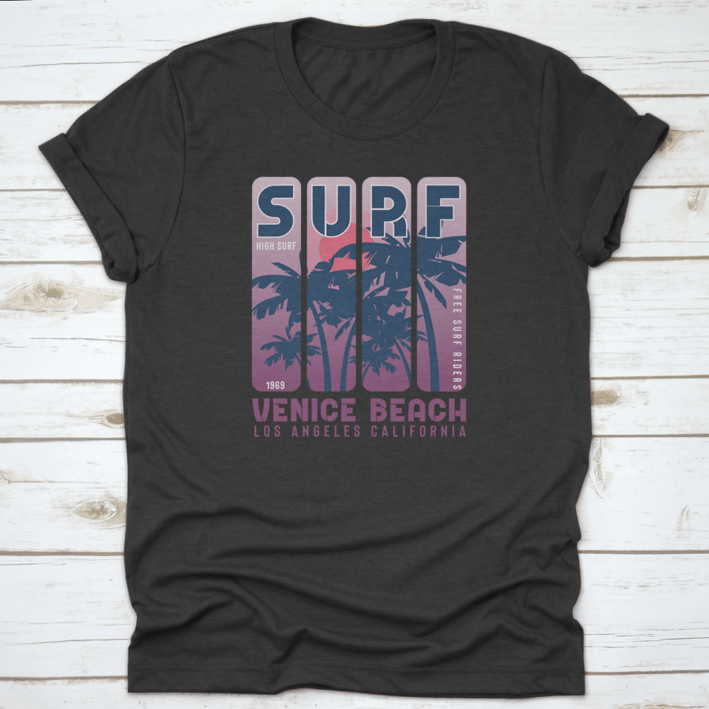 Surf Vince Beach T-shirt featuring a vibrant coconut tree design, perfect for beach lovers.