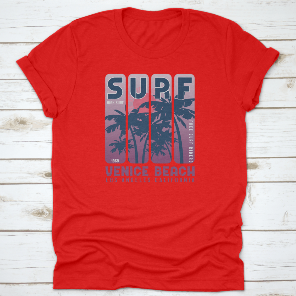 Surf Vince Beach T-shirt featuring a vibrant coconut tree design, perfect for beach lovers.