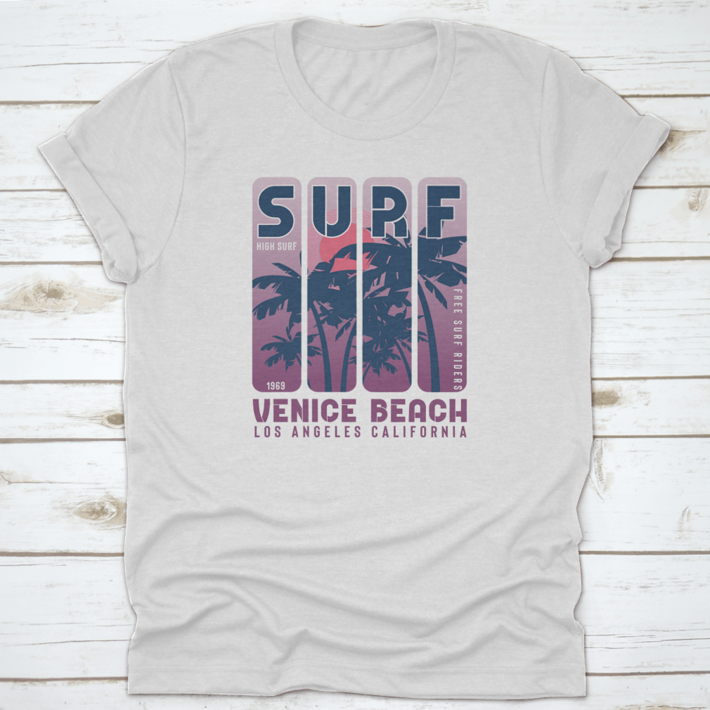 Surf Vince Beach T-shirt featuring a vibrant coconut tree design, perfect for beach lovers.