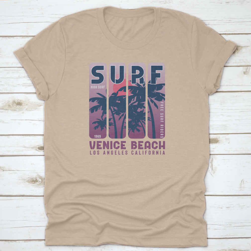 Surf Vince Beach T-shirt featuring a vibrant coconut tree design, perfect for beach lovers.