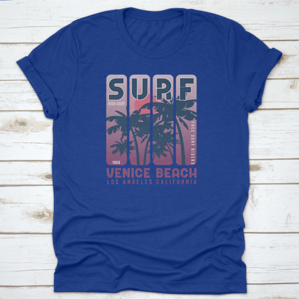 Surf Vince Beach T-shirt featuring a vibrant coconut tree design, perfect for beach lovers.