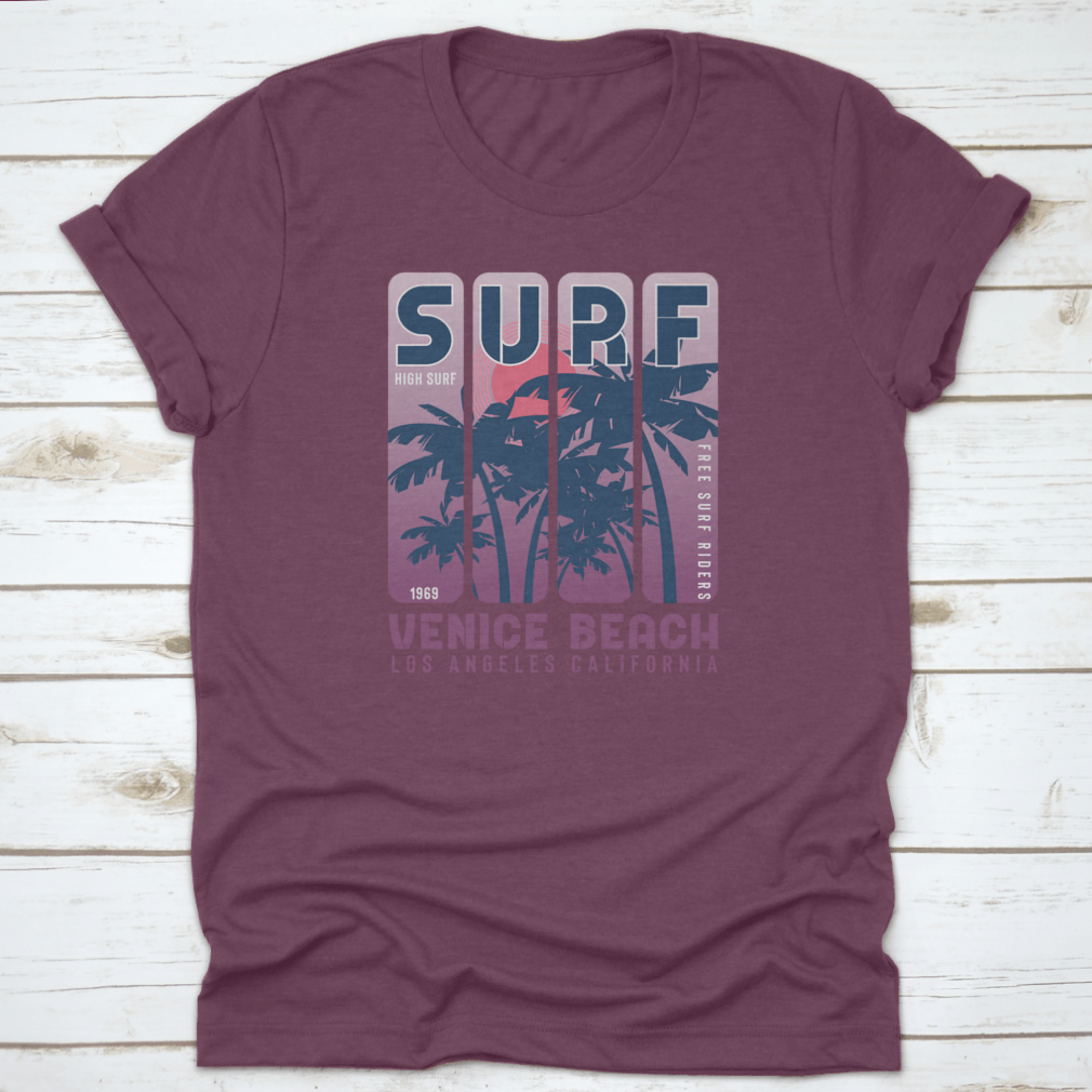 Surf Vince Beach T-shirt featuring a vibrant coconut tree design, perfect for beach lovers.