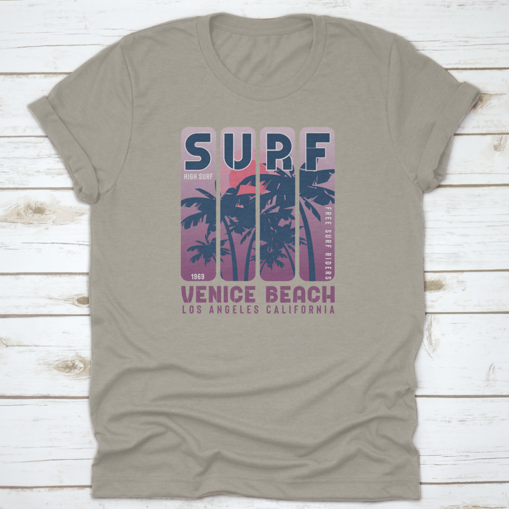 Surf Vince Beach T-shirt featuring a vibrant coconut tree design, perfect for beach lovers.