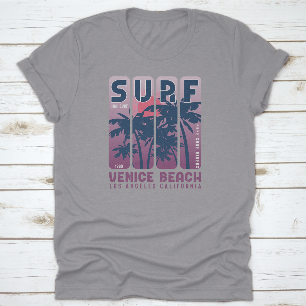 Surf Vince Beach T-shirt featuring a vibrant coconut tree design, perfect for beach lovers.