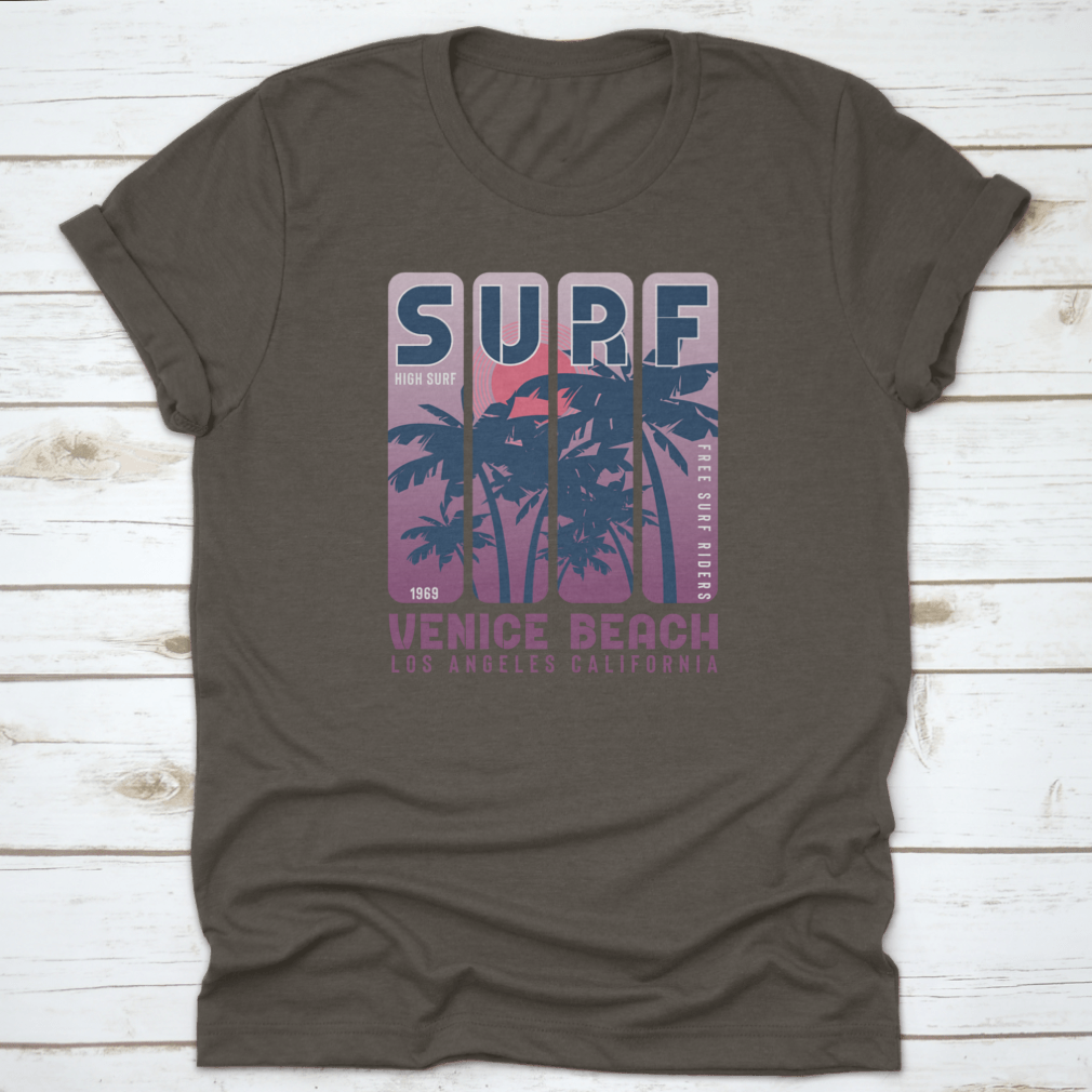 Surf Vince Beach T-shirt featuring a vibrant coconut tree design, perfect for beach lovers.