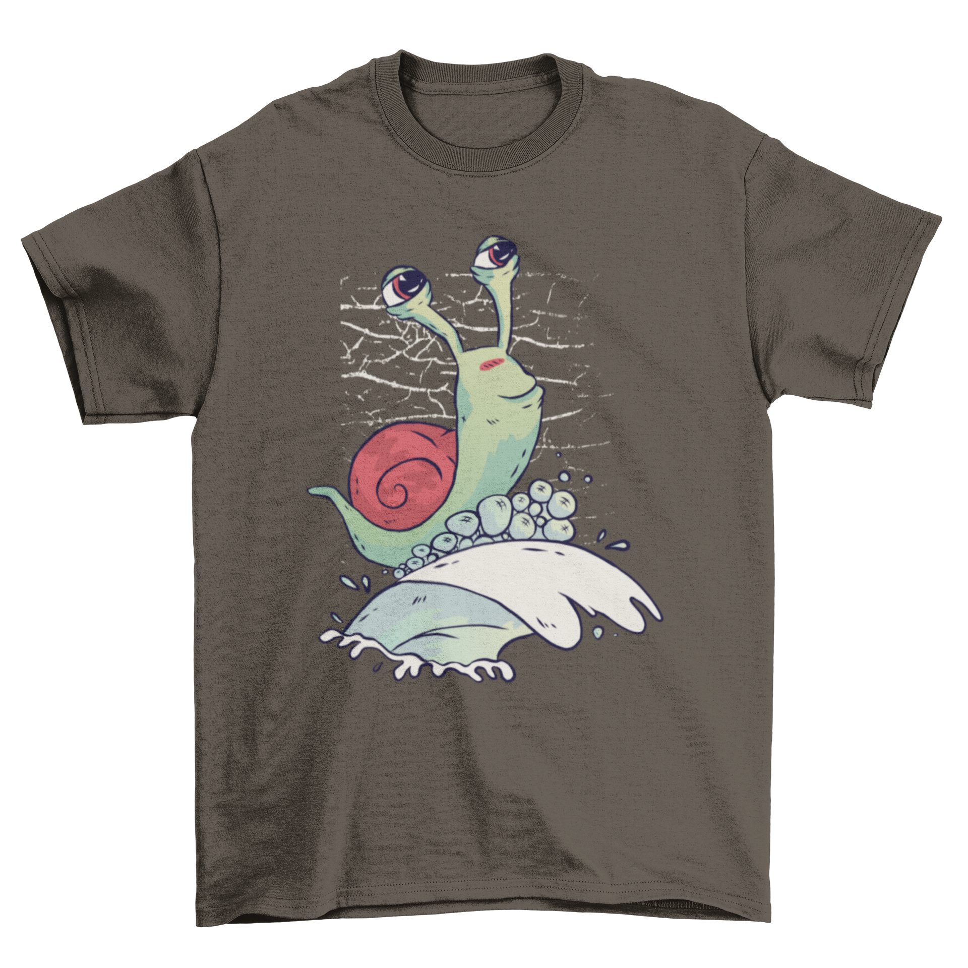 Cartoon snail on waves t-shirt.