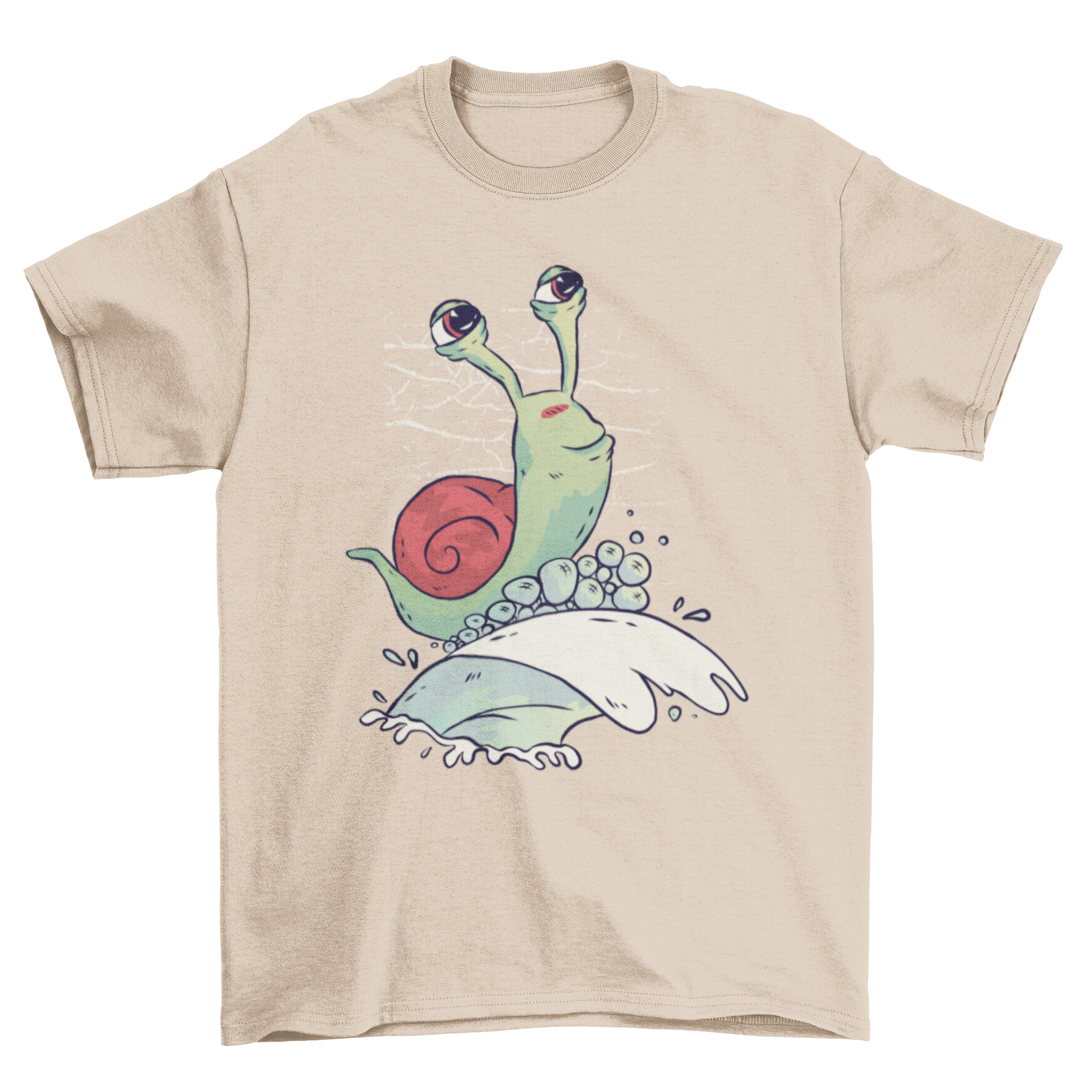 Cartoon snail on t-shirt.