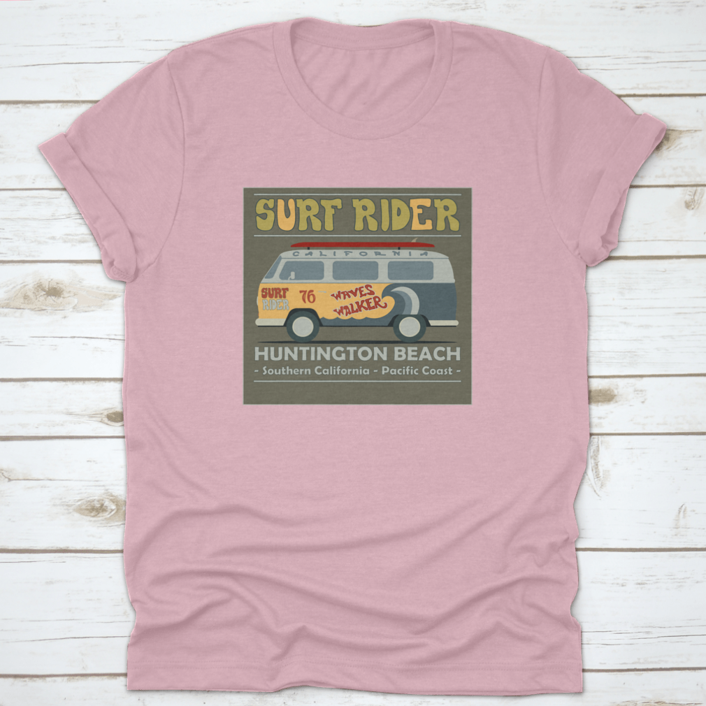 Vintage Retro Surf Bus graphic design on a comfortable cotton t-shirt, perfect for surf enthusiasts.