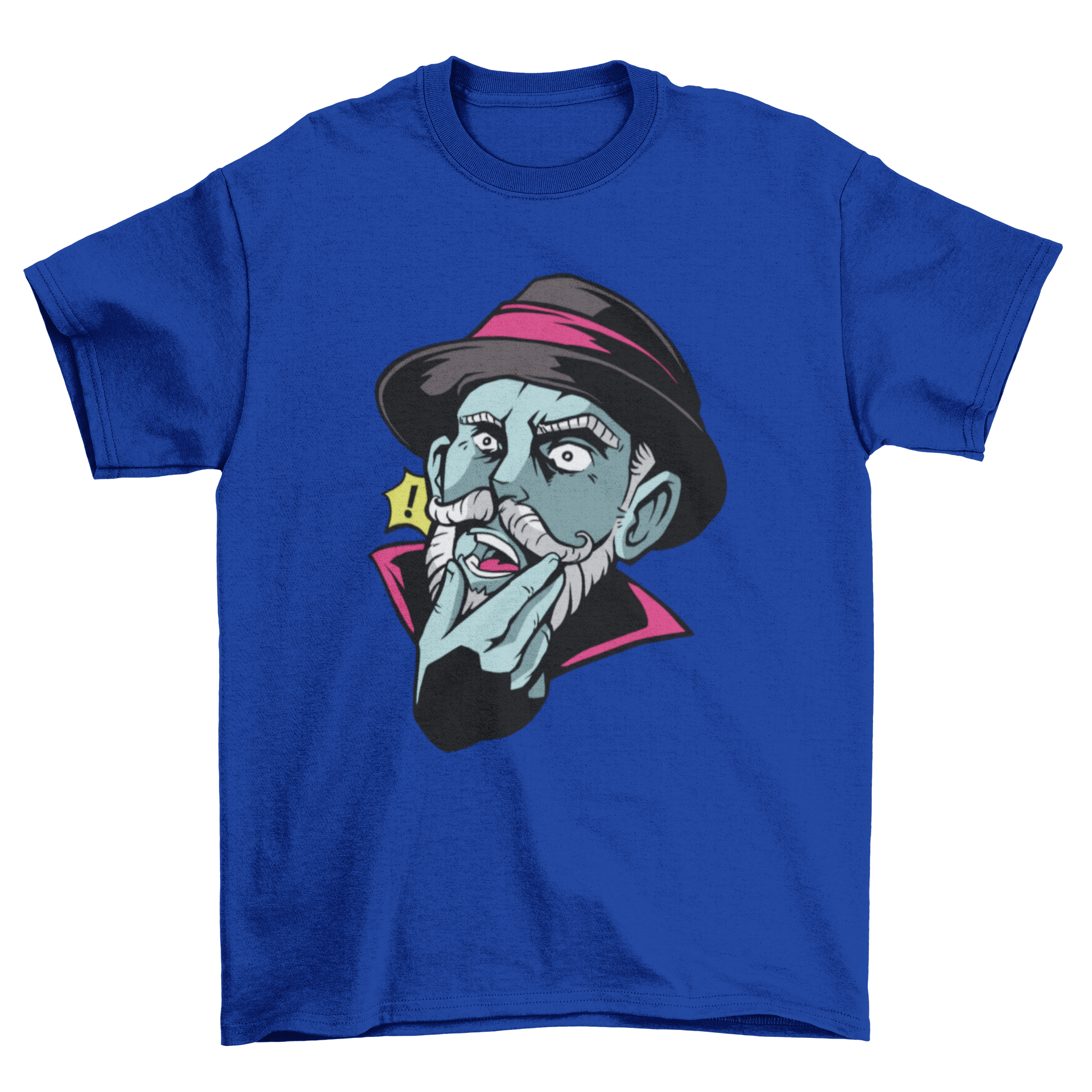 Surprised Man T-shirt Design featuring a shocked man illustration on a comfortable fabric.