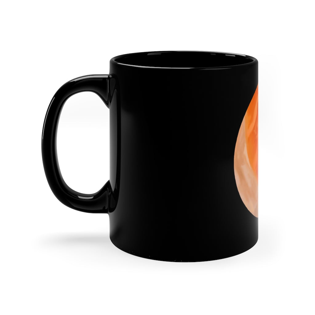 Sushi 11oz black ceramic mug with a C-handle, perfect for coffee, tea, or hot chocolate.