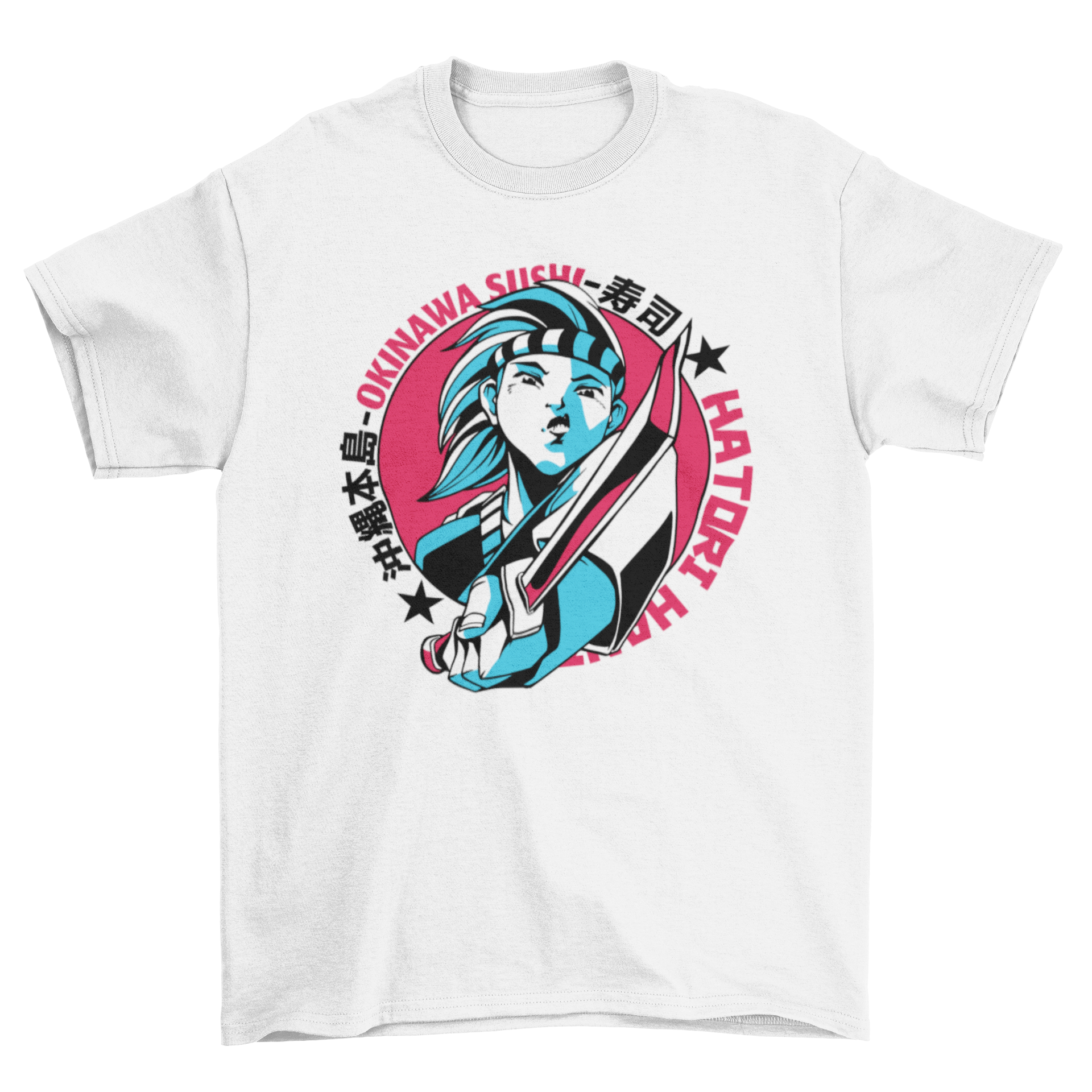 Sushi Girl T-shirt featuring an anime girl illustration with Japanese characters.