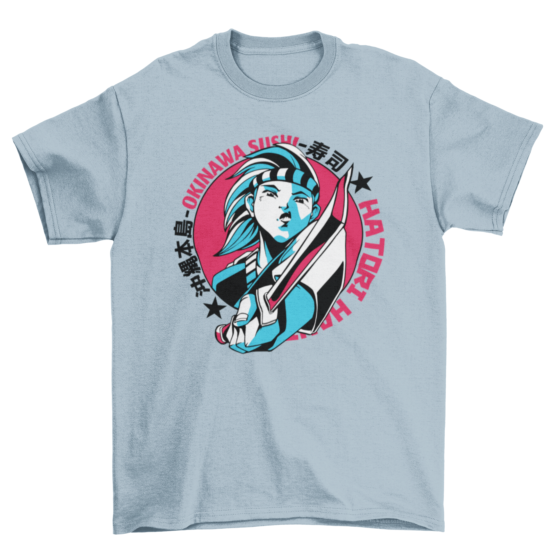 Sushi Girl T-shirt featuring an anime girl illustration with Japanese characters.