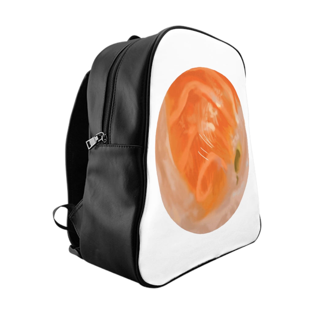 Stylish Sushi School Backpack with padded back and inside pockets, featuring a unique sushi print design.