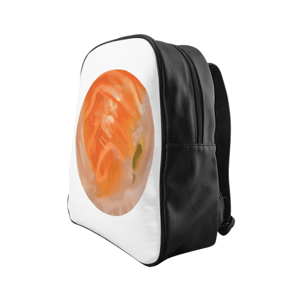 Stylish Sushi School Backpack with padded back and inside pockets, featuring a unique sushi print design.