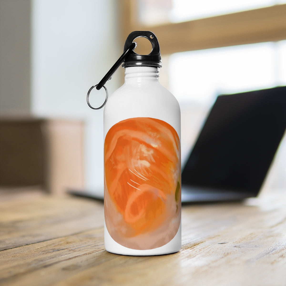 Sushi Stainless Steel Water Bottle with vibrant sushi print and plastic screw top, ideal for hydration on the go.