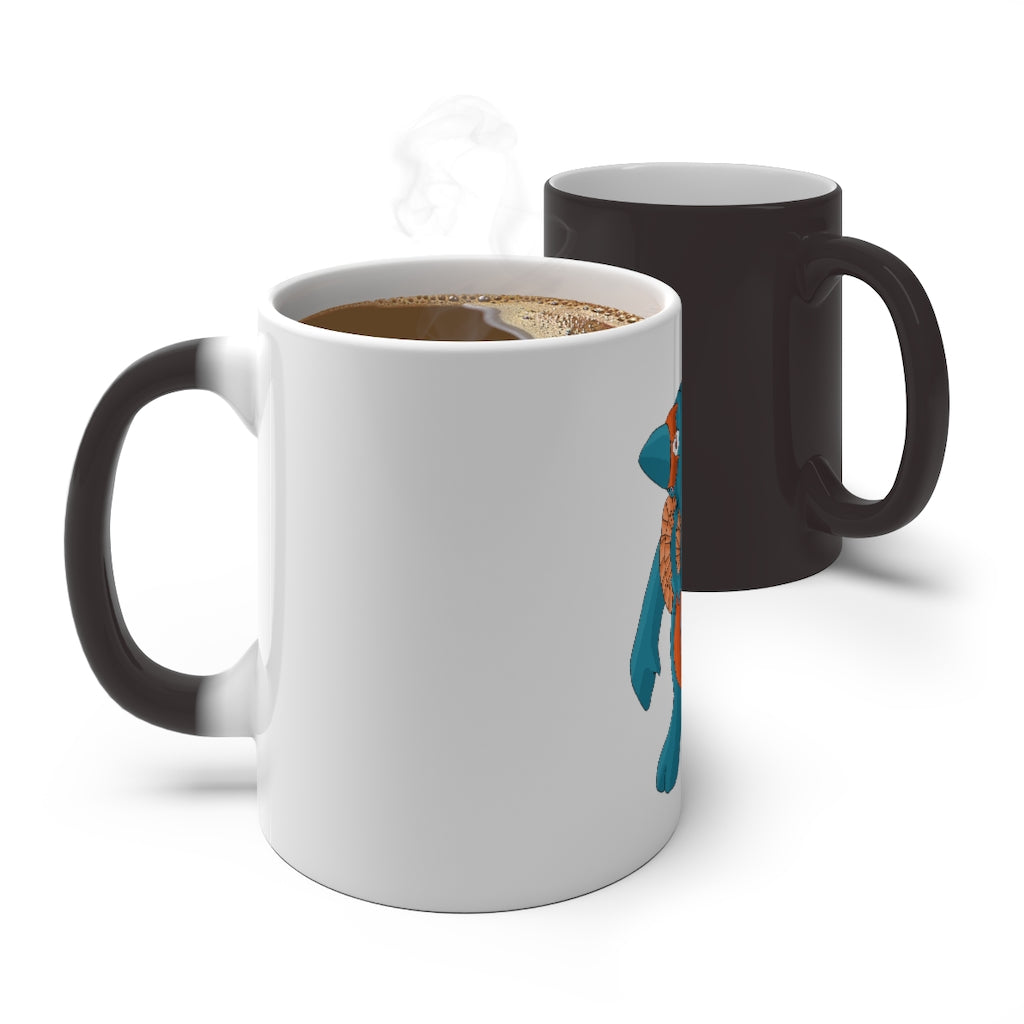 Swark Color Changing Mug showcasing vibrant colors when filled with hot liquid, featuring a rounded design and C-handle.