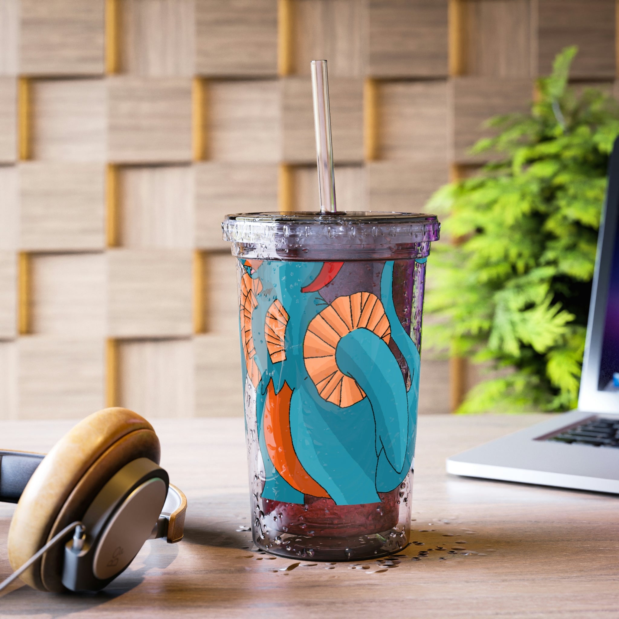 Swark Suave Acrylic Cup in stainless steel with a black plastic straw, showcasing a sleek design and customizable surface.