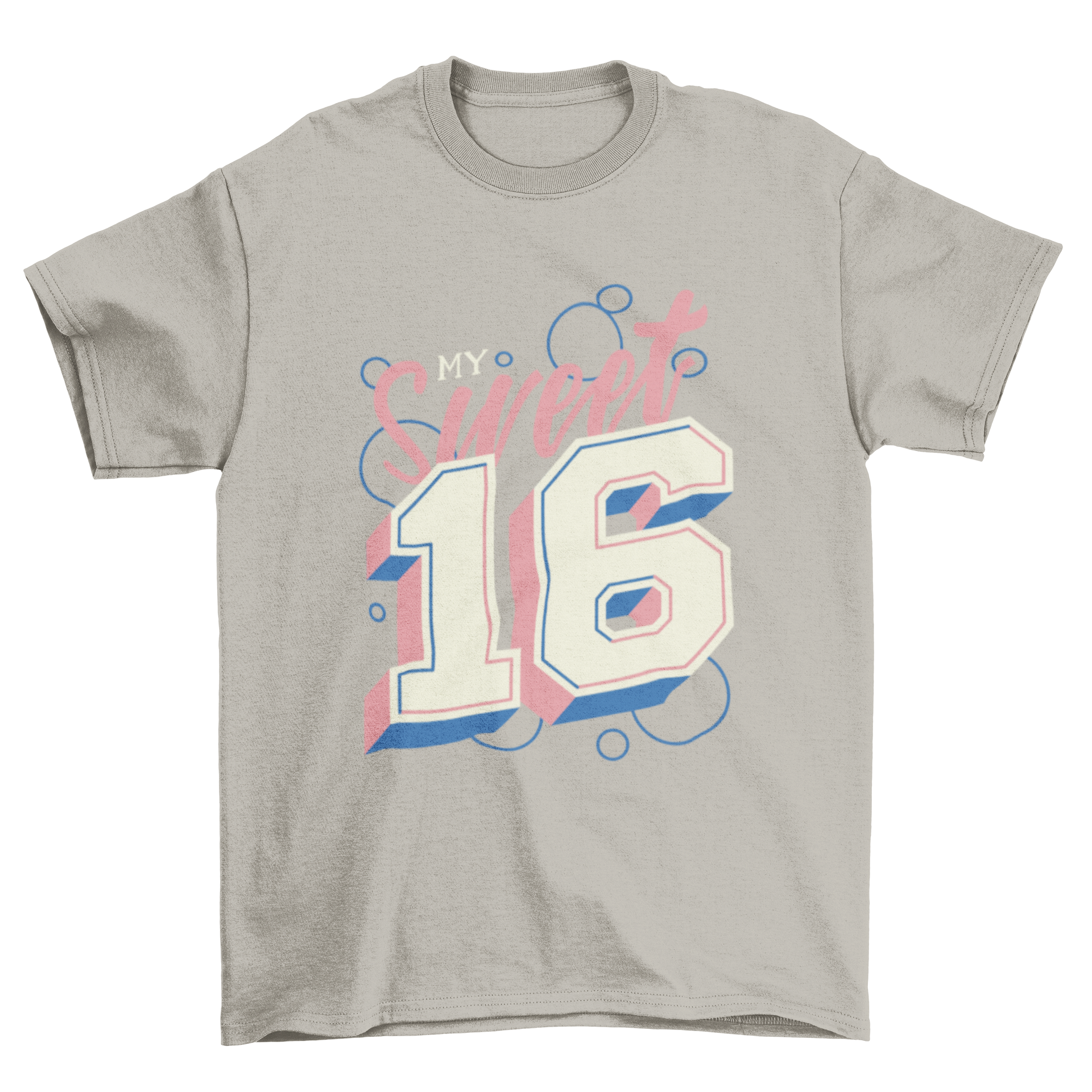 A stylish Sweet 16 t-shirt featuring pink and white lettering that reads 'My Sweet 16', perfect for birthday celebrations.