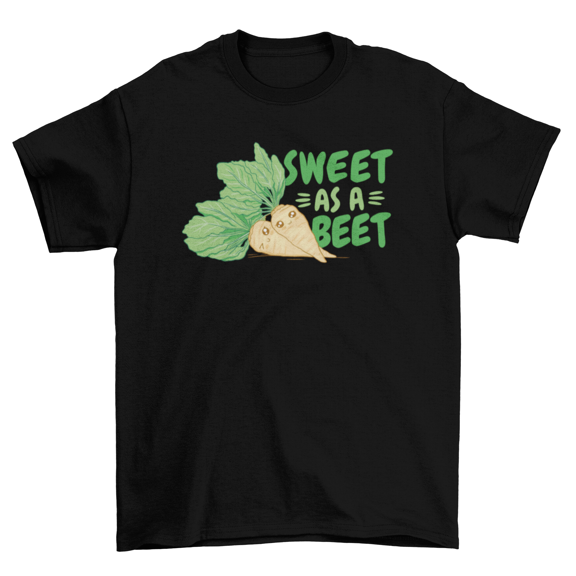 A stylish Sweet Beet T-Shirt featuring two cute beets and the quote 'Sweet as a beet'.