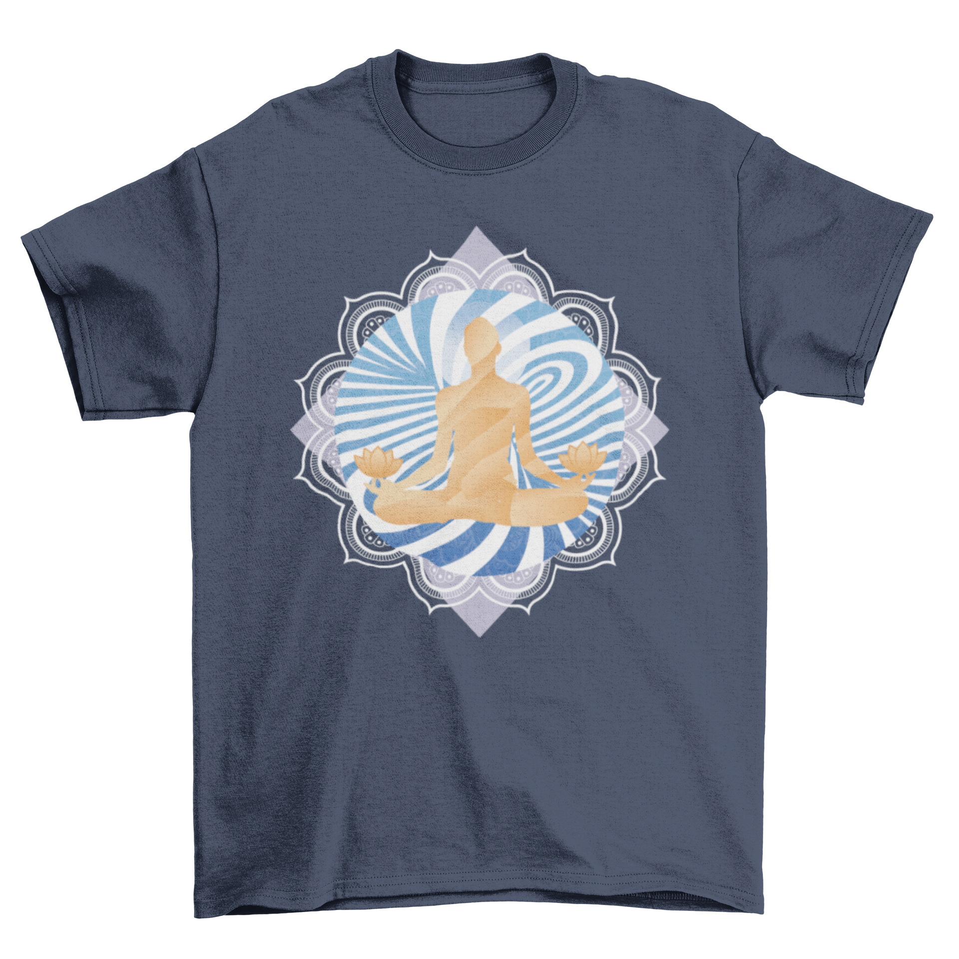 Swirl Meditation T-shirt featuring a yoga silhouette and colorful psychedelic designs on the back.